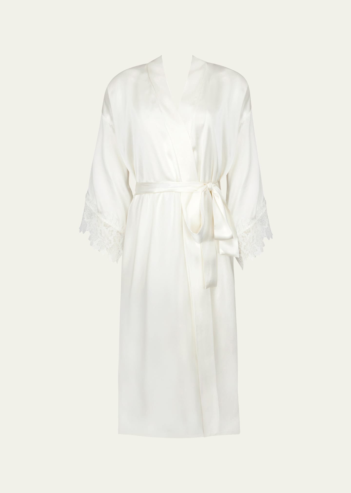 Lise Charmel Princesse Iris Lace-trim Satin Robe In En/ecru Nacre