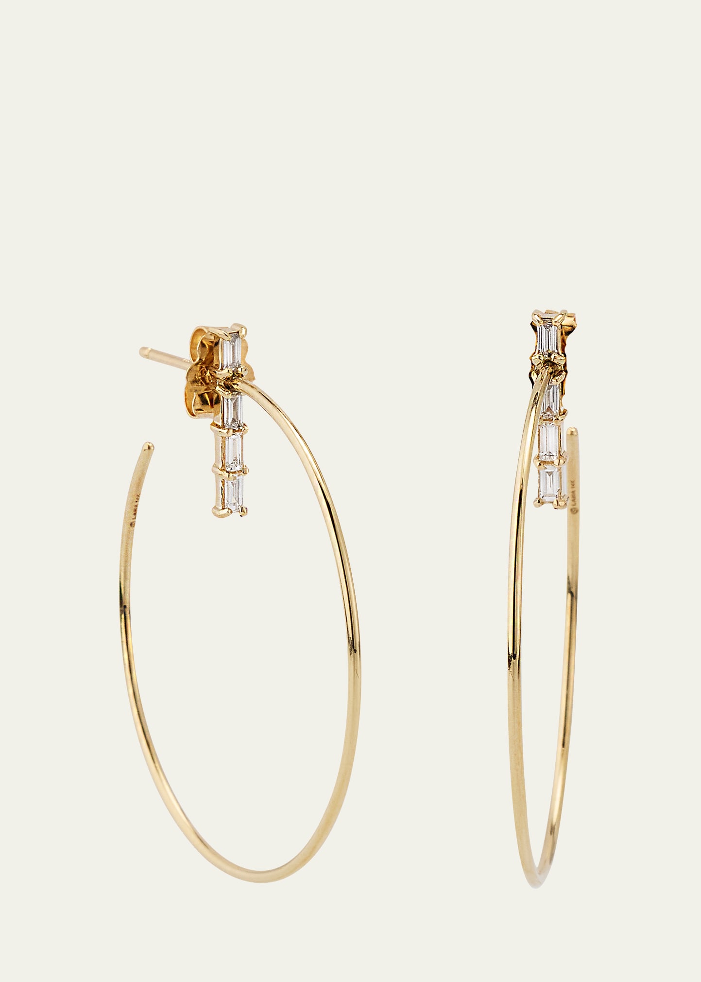 Lana 14k Yellow Gold Baguette Diamond Bar Stud Hoop Earrings