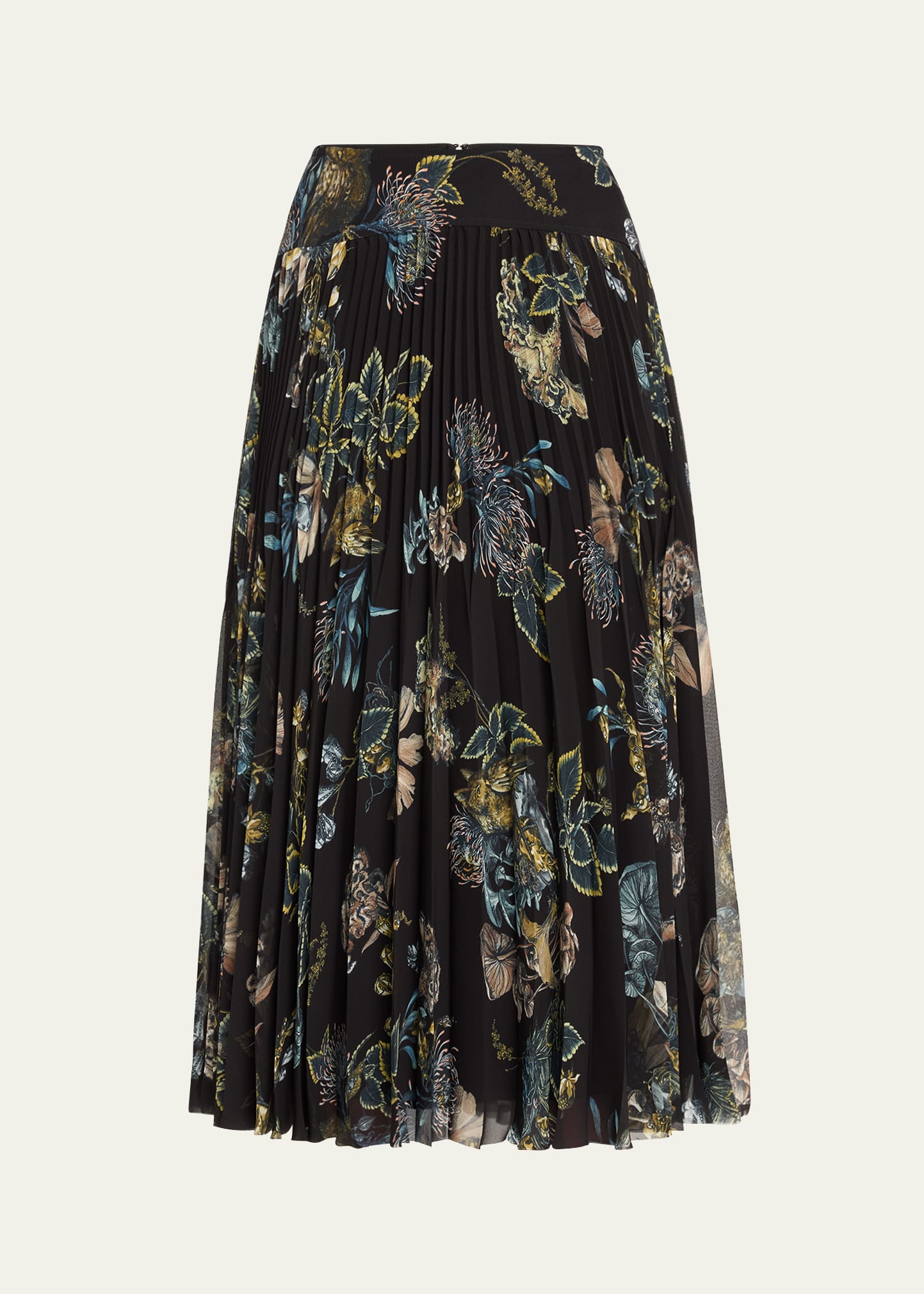 Shop Jason Wu Collection Forest Floral Pleated Chiffon Skirt In Black Multi