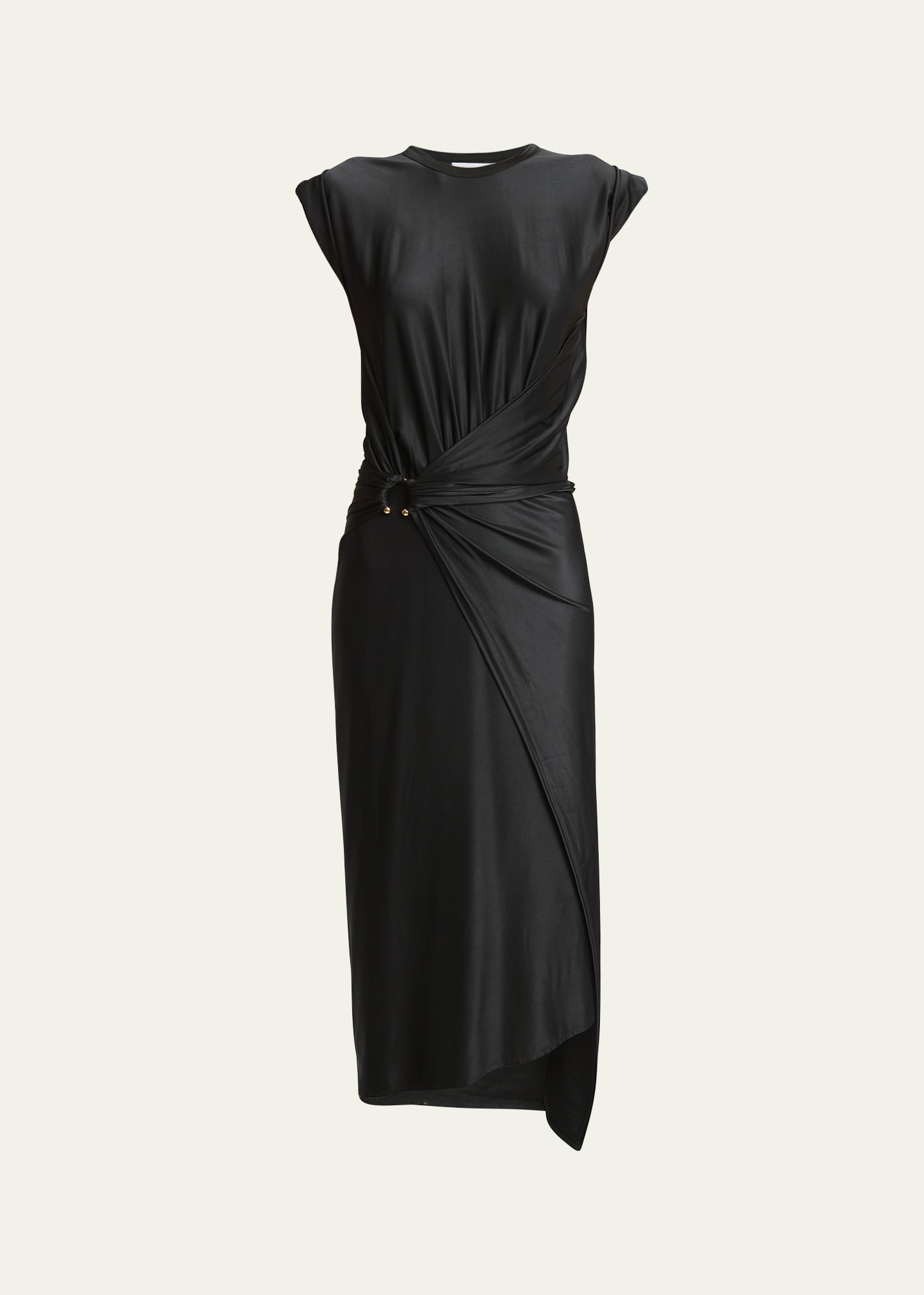 Shop Rabanne Asymmetric Short-sleeve Midi Wrap Dress In Black