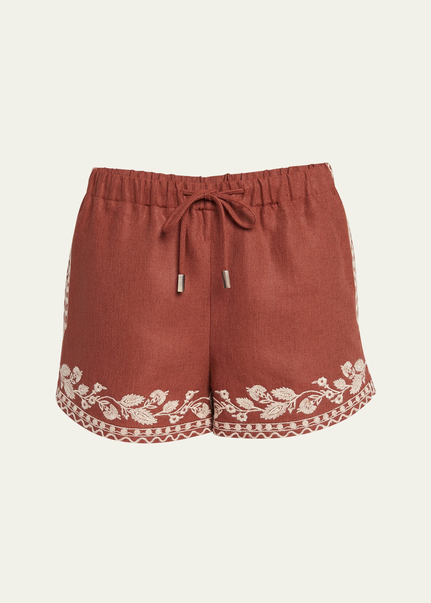 Loro Piana Ernst Embroidered Drawstring Flax Shorts In Brown