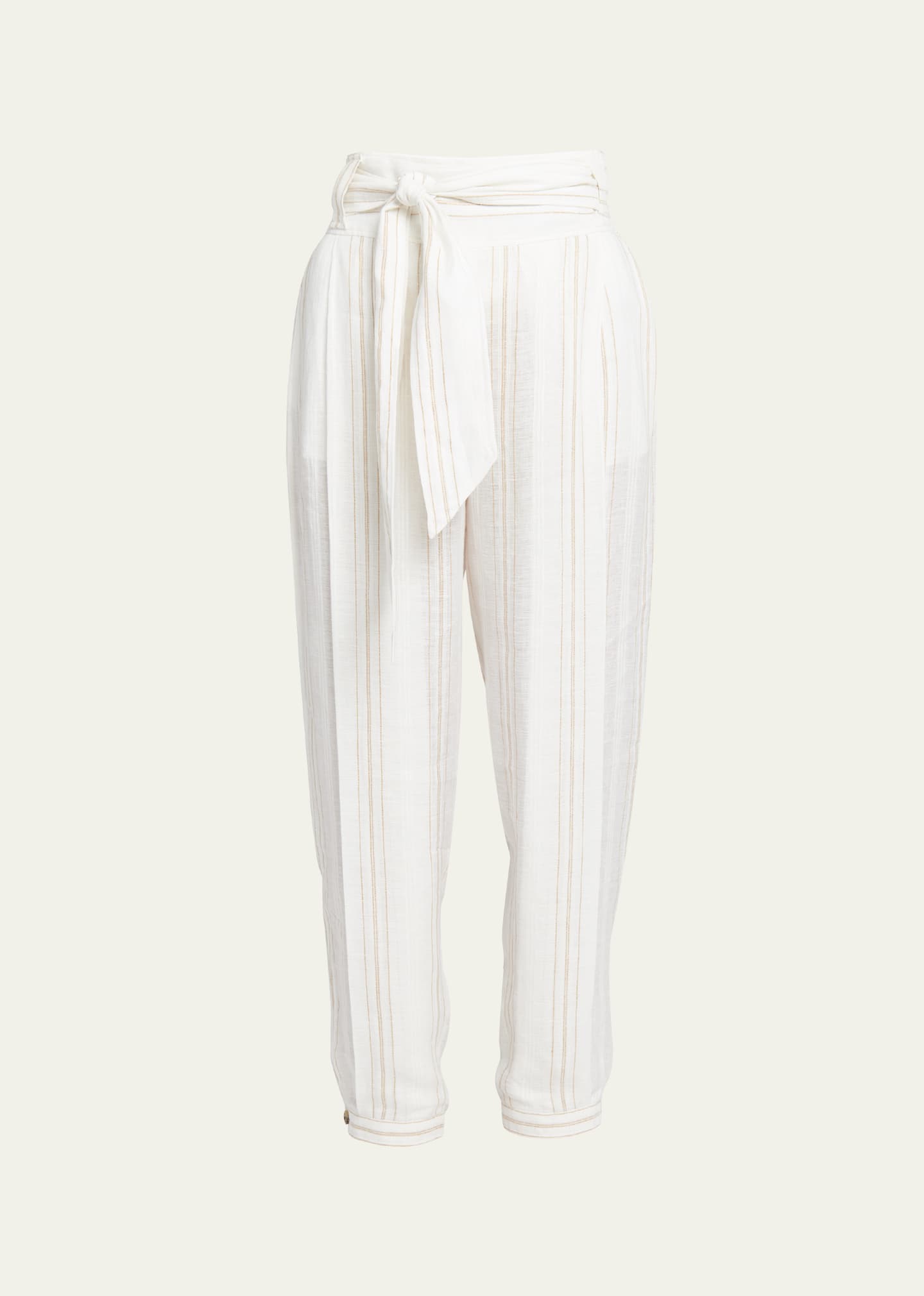 Shop Loro Piana Gustel New Summertime Line Belted Flax Pants In F5rk Ginsengwhite