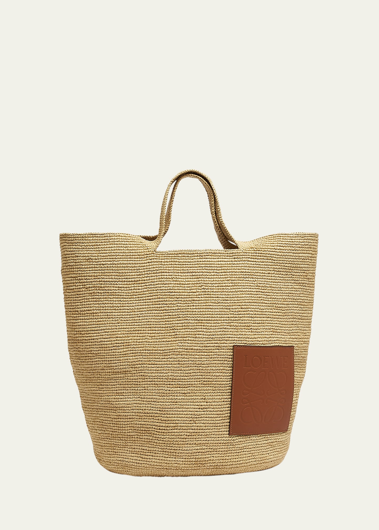 Shop Loewe Men's Slit Large Raffia And Calfskin Tote Bag In Natural/tan