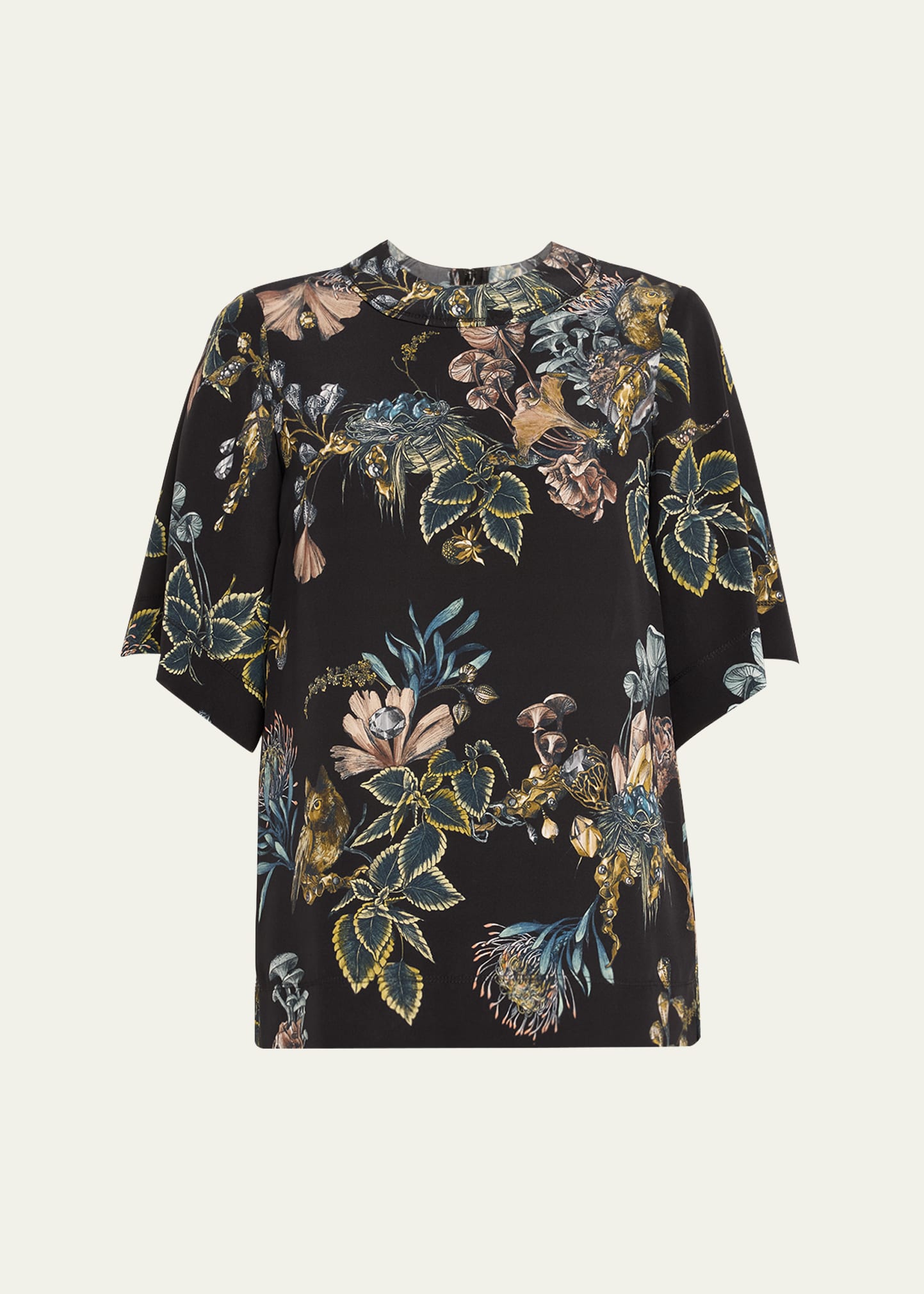 Jason Wu Collection Forest Floral Short-sleeve Top In Metallic