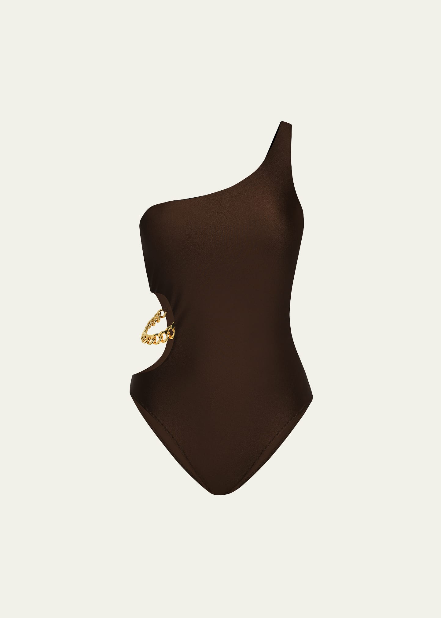 Shop L Agence Ava Shimmer One-shoulder Cutout One-piece Swimsuit In Chocolate