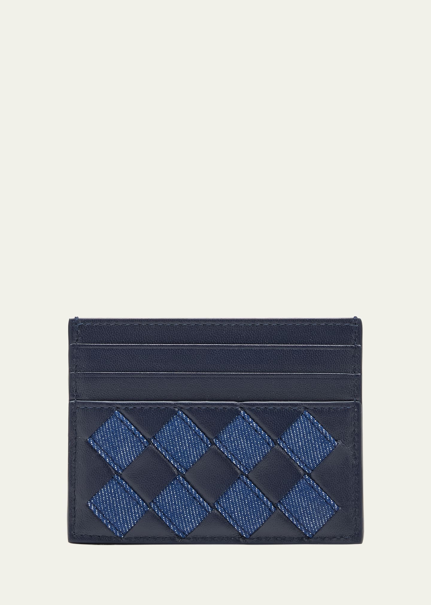 Shop Bottega Veneta Intrecciato Denim Leather Card Case In Abyss-indigo