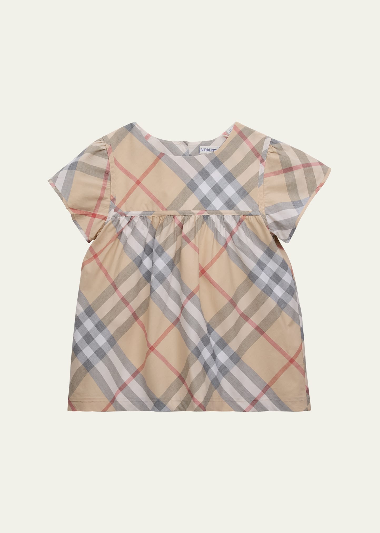 Shop Burberry Girl's Zoey Check-print Blouse In Pale Stone Check