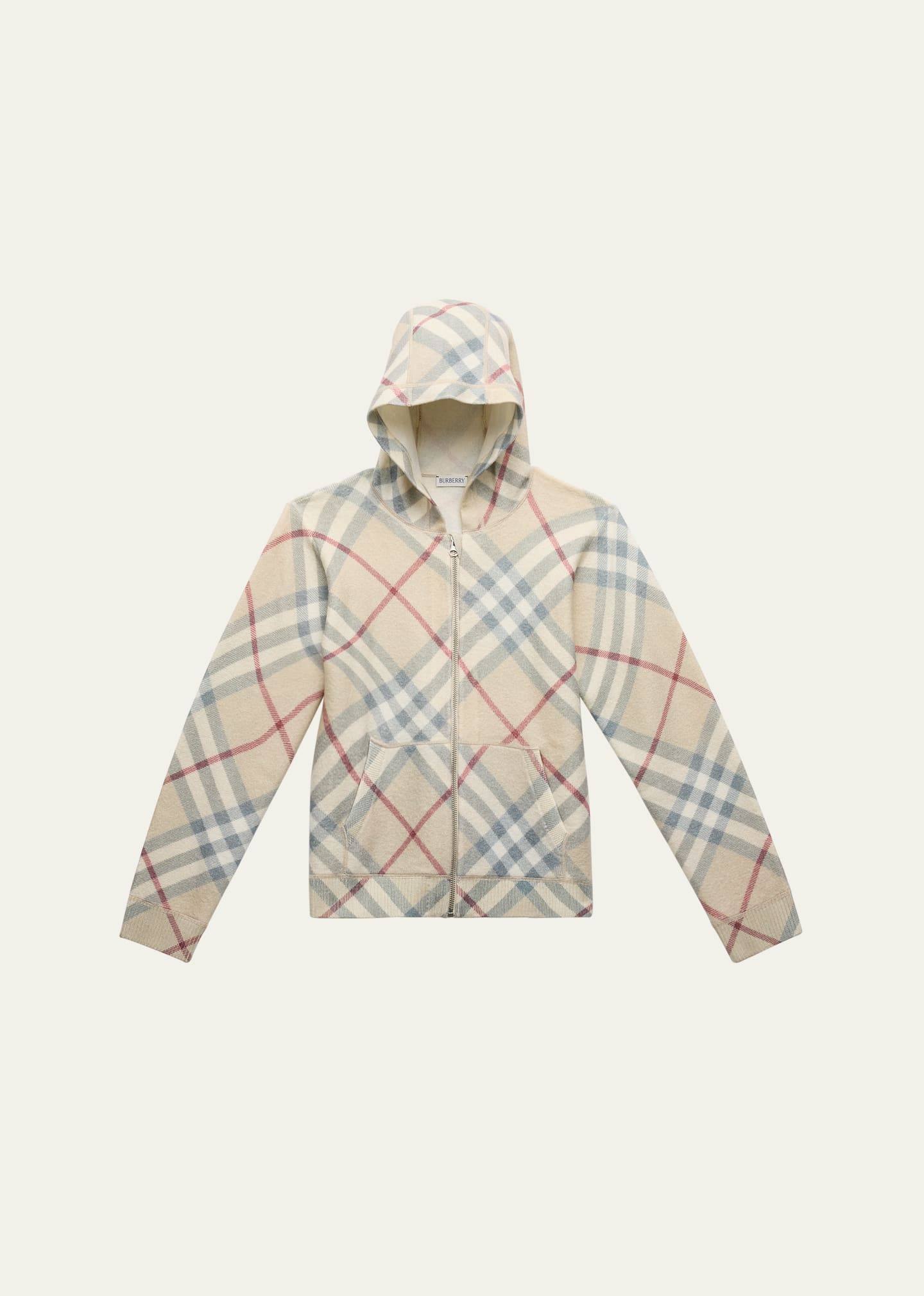 Burberry Kids' Boy's Ashmore Check-print Woven Hoodie In White