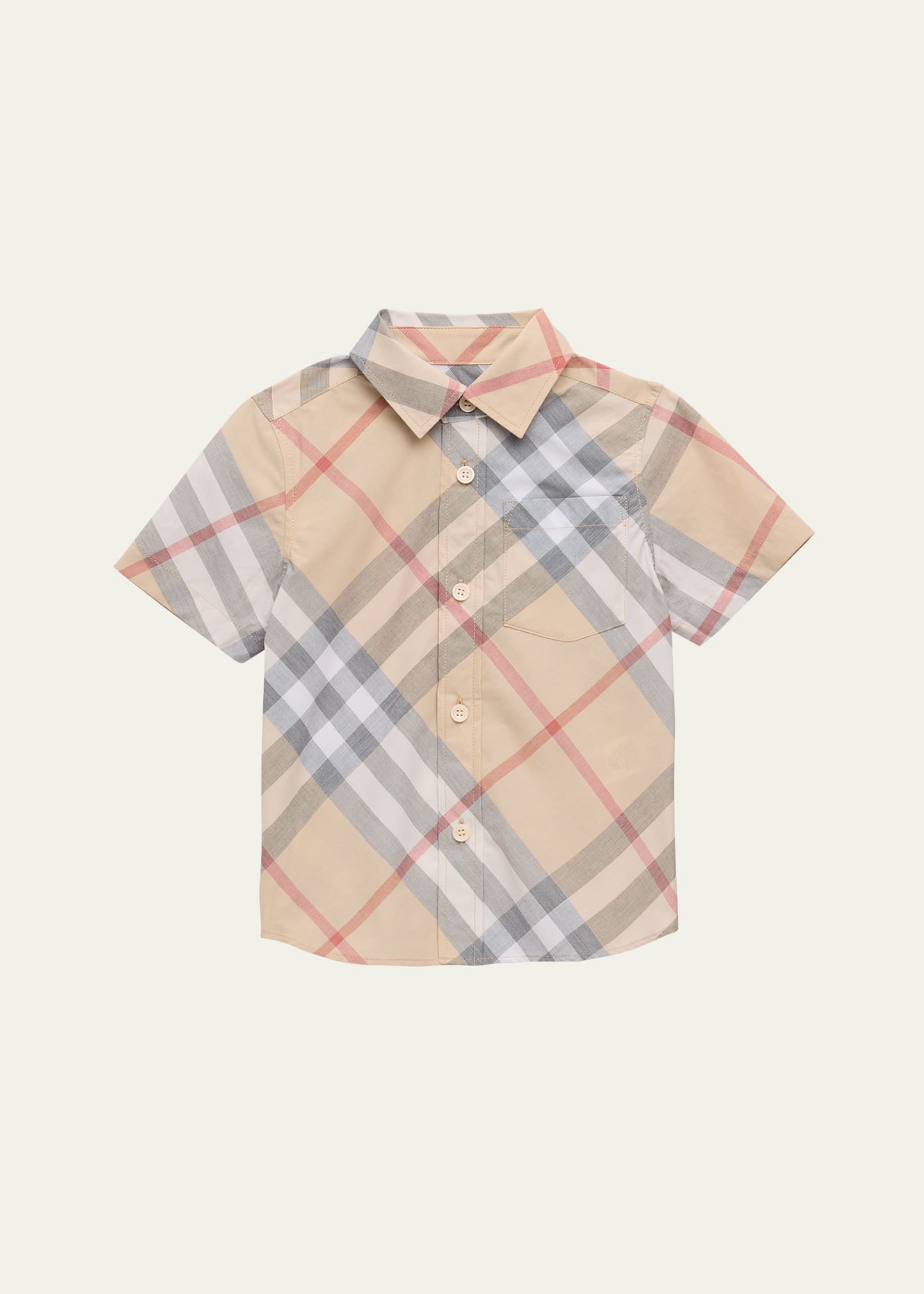 Shop Burberry Boy's Owen Check-print Button Down Shirt In Pale Stone Check