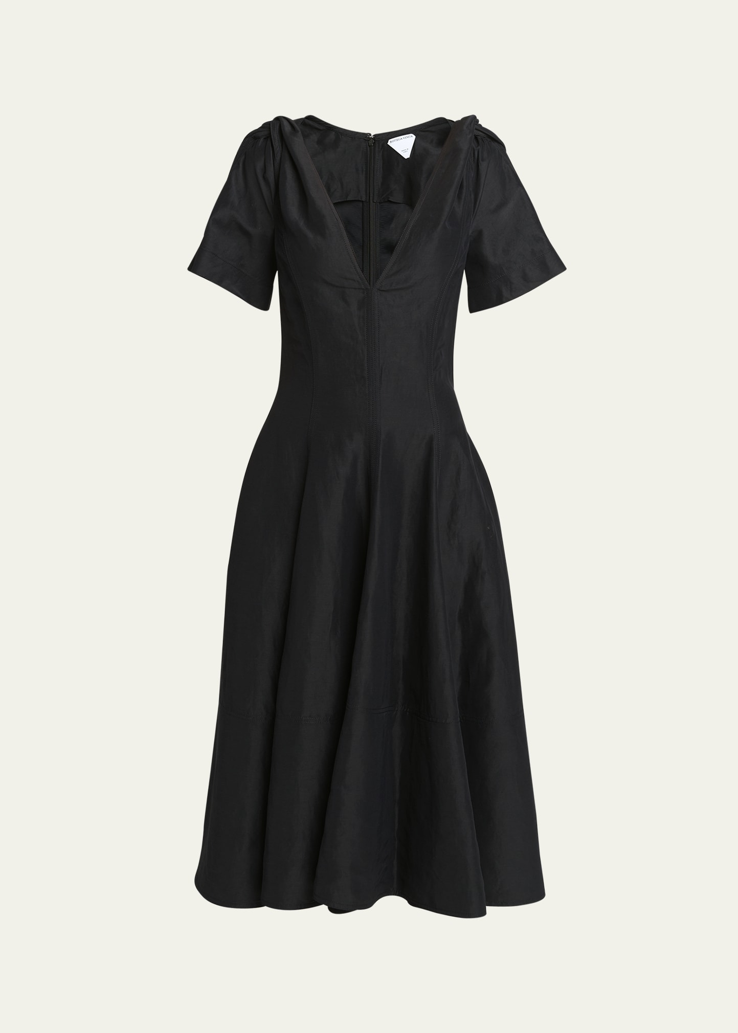 Shop Bottega Veneta Fluid Linen Midi Dress With Twist Detail In Nero