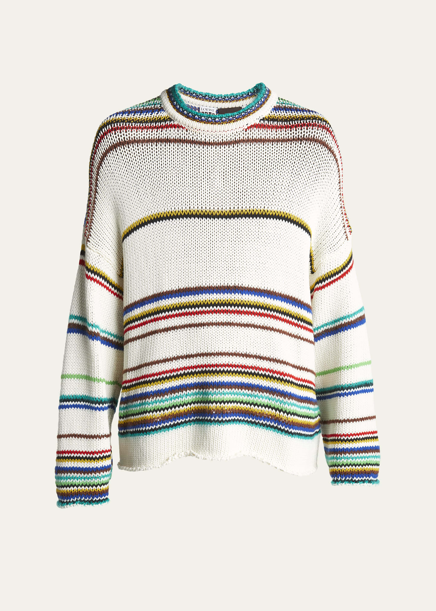 Shop Loewe Men's Loose-knit Multi-striped Sweater In Ecru/multi