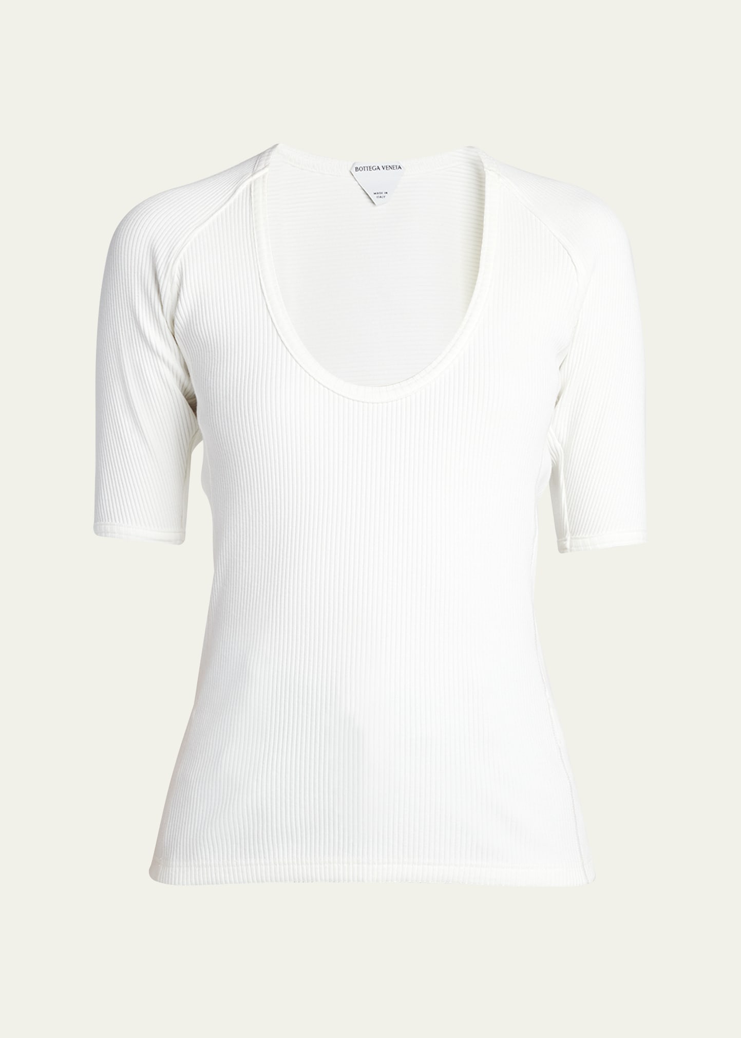 Bottega Veneta Ribbed Compact Cotton Jersey Top In Avorio