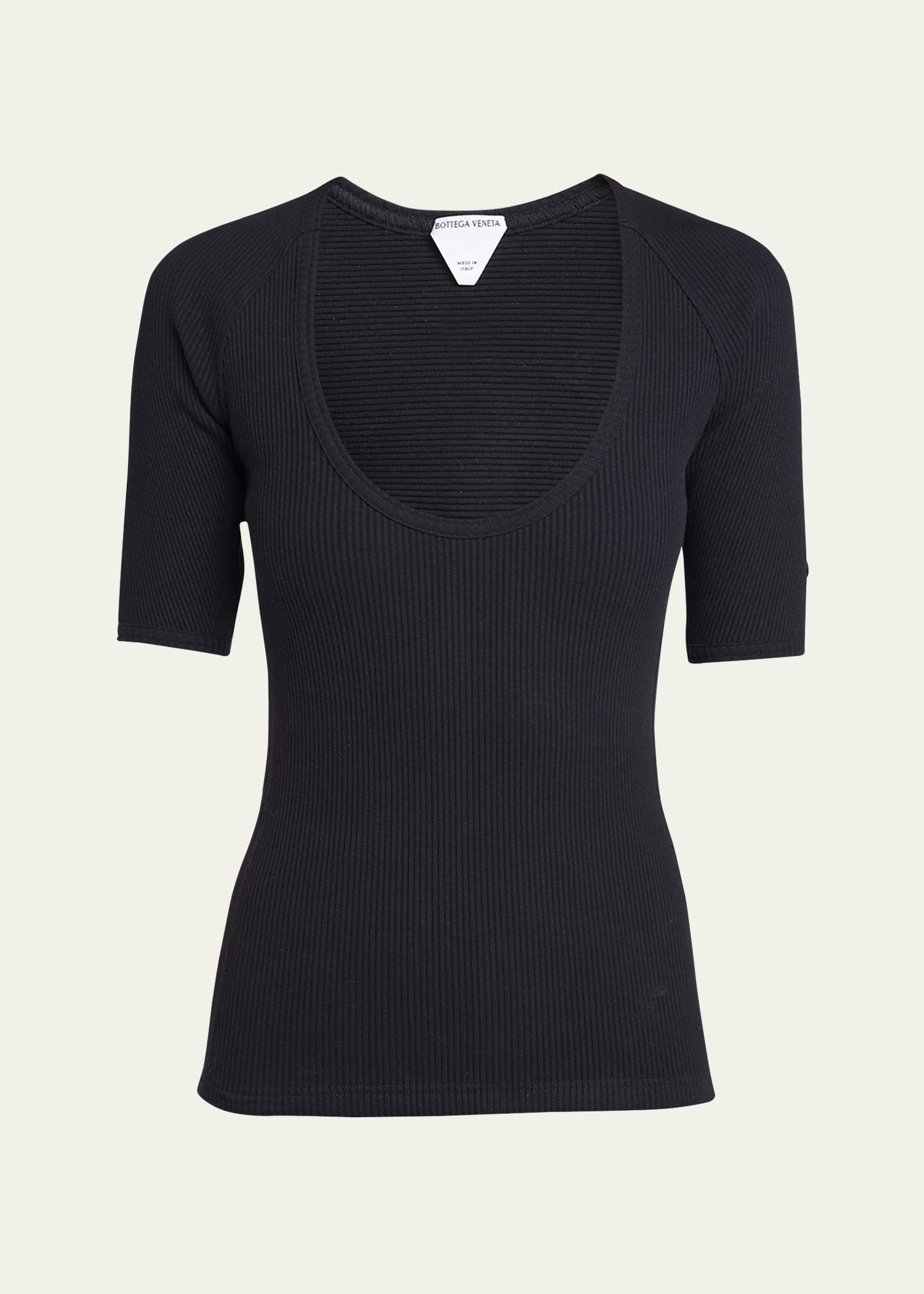 Bottega Veneta Ribbed Compact Cotton Jersey Top In Midniteblu