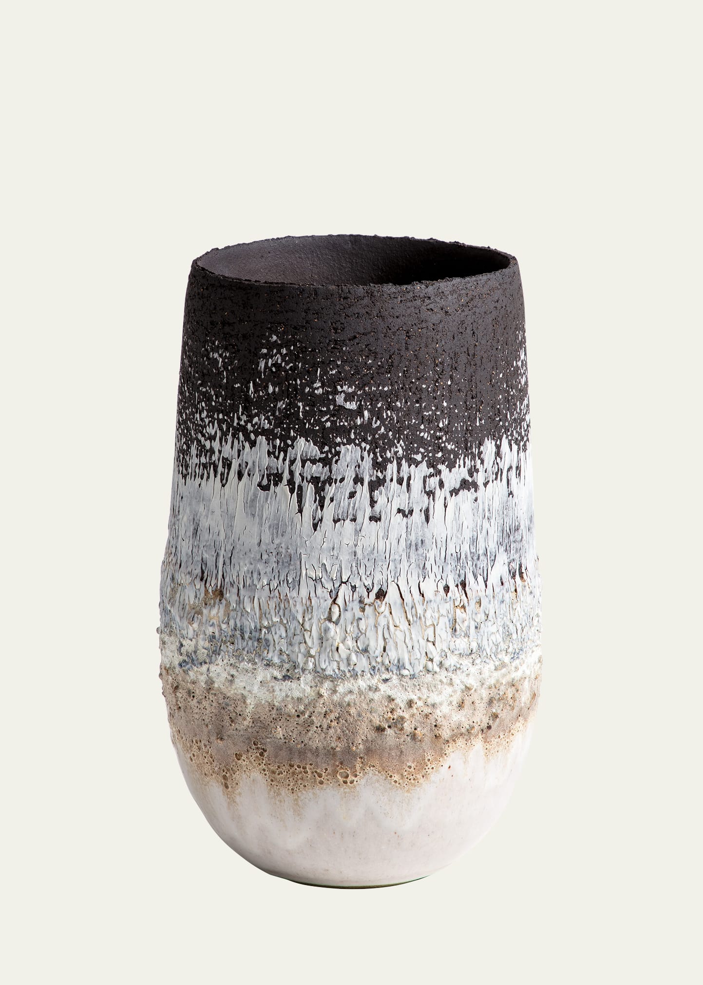 Alison Lousada White Volcanic Rock & Black Porcelain Medium Open Vase, 12" In Multi