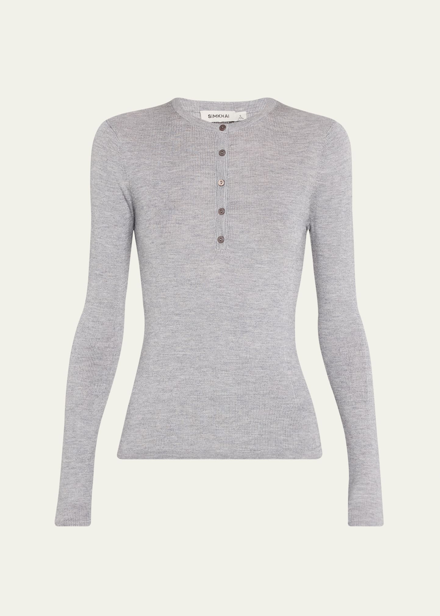 Simkhai Giorgia Silk And Cashmere Henley Top In Nickel Melange
