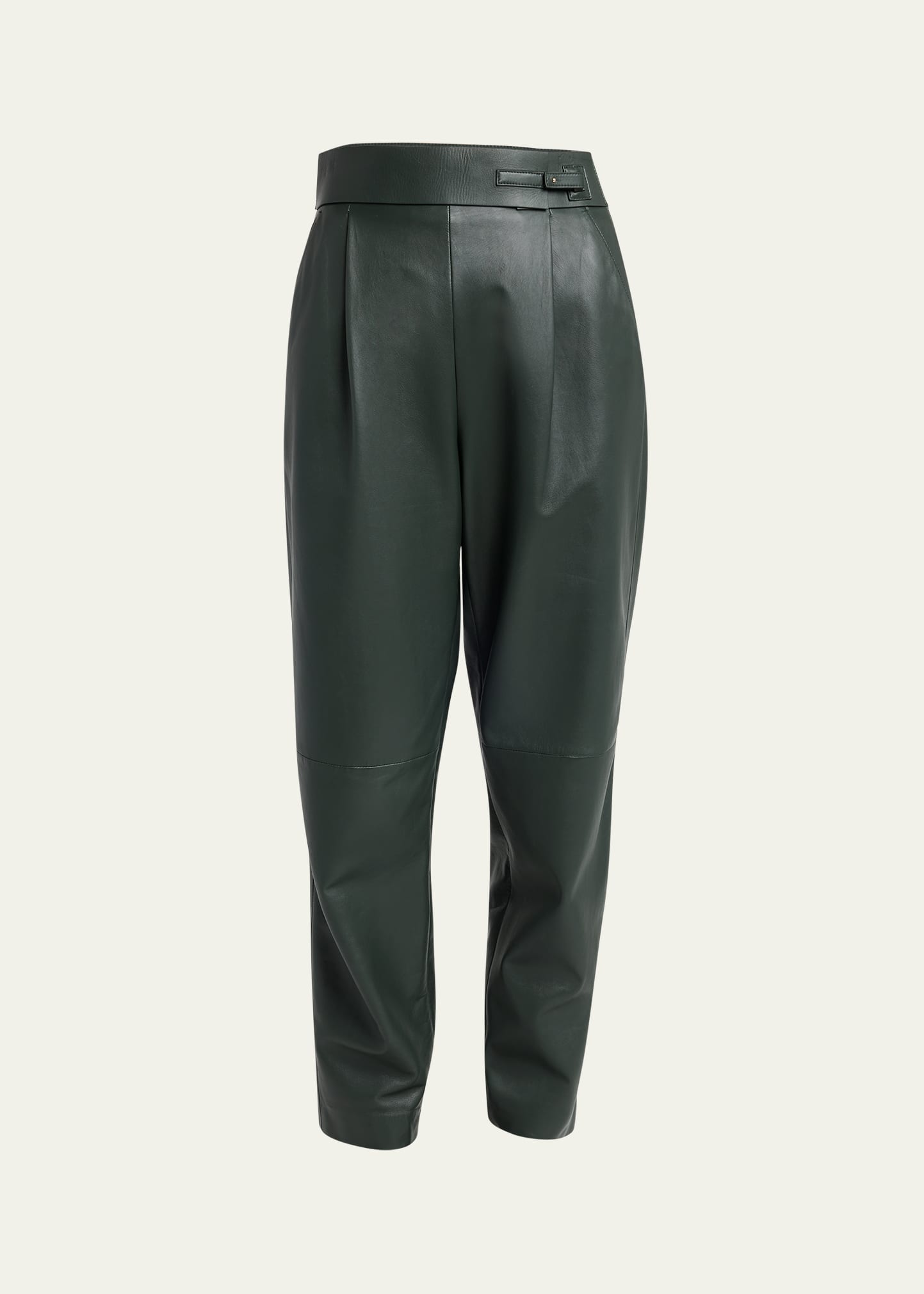 Giorgio Armani Pleated Leather Pants In Green