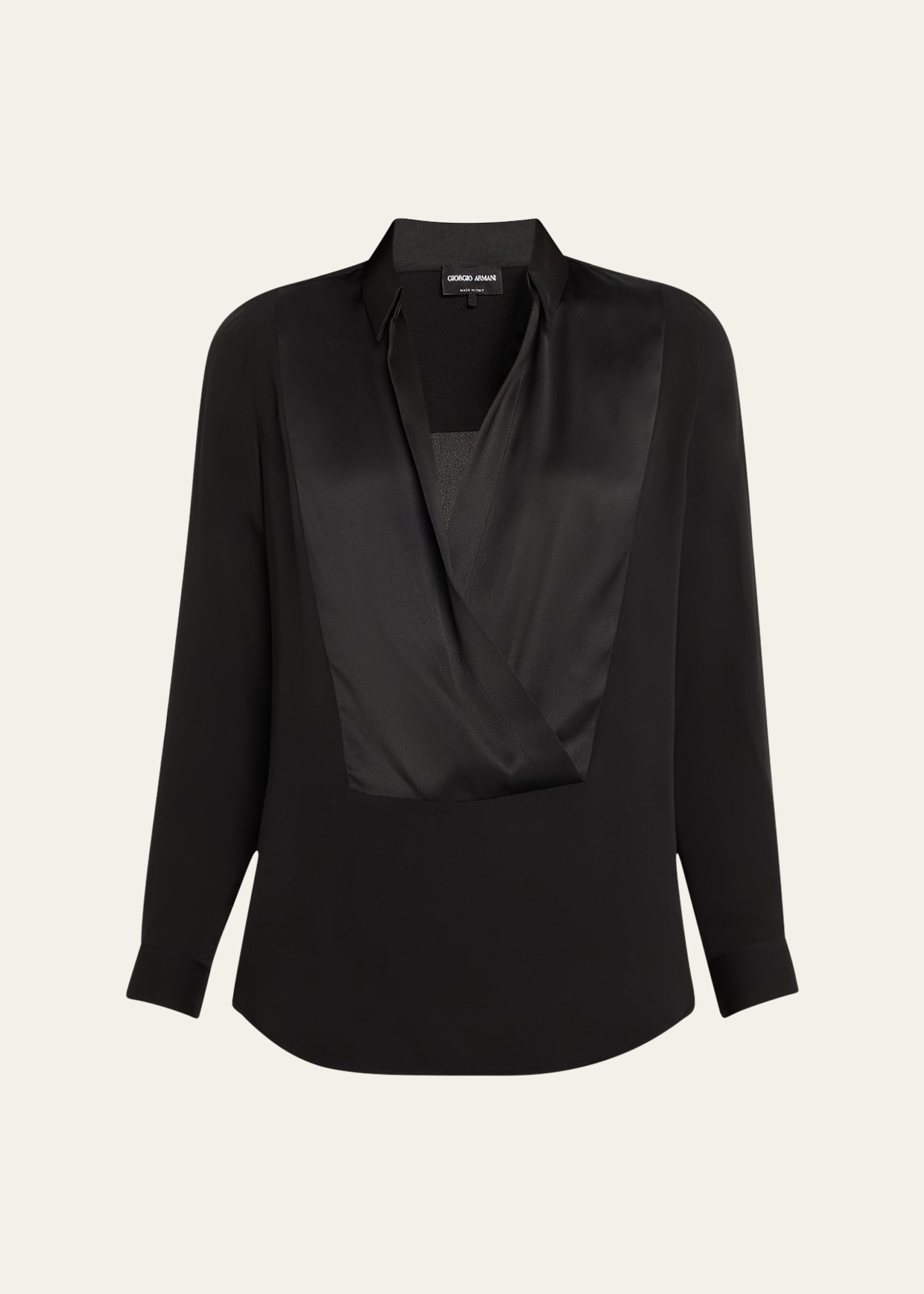 Giorgio Armani Cowl Neck Silk Georgette Blouse In Solid Black