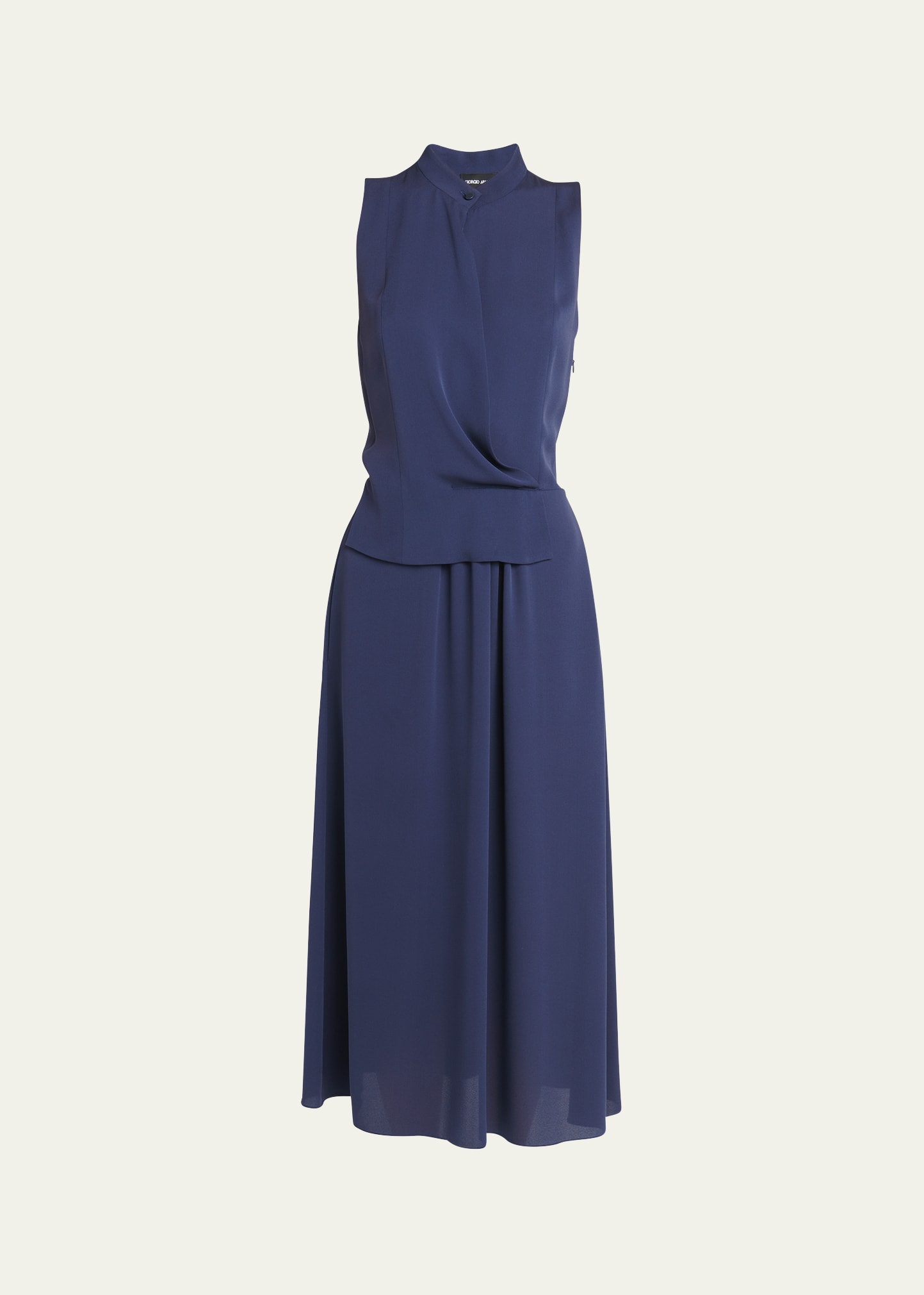 Giorgio Armani Official Store Asv Triple Silk Georgette Midi Dress In Blue