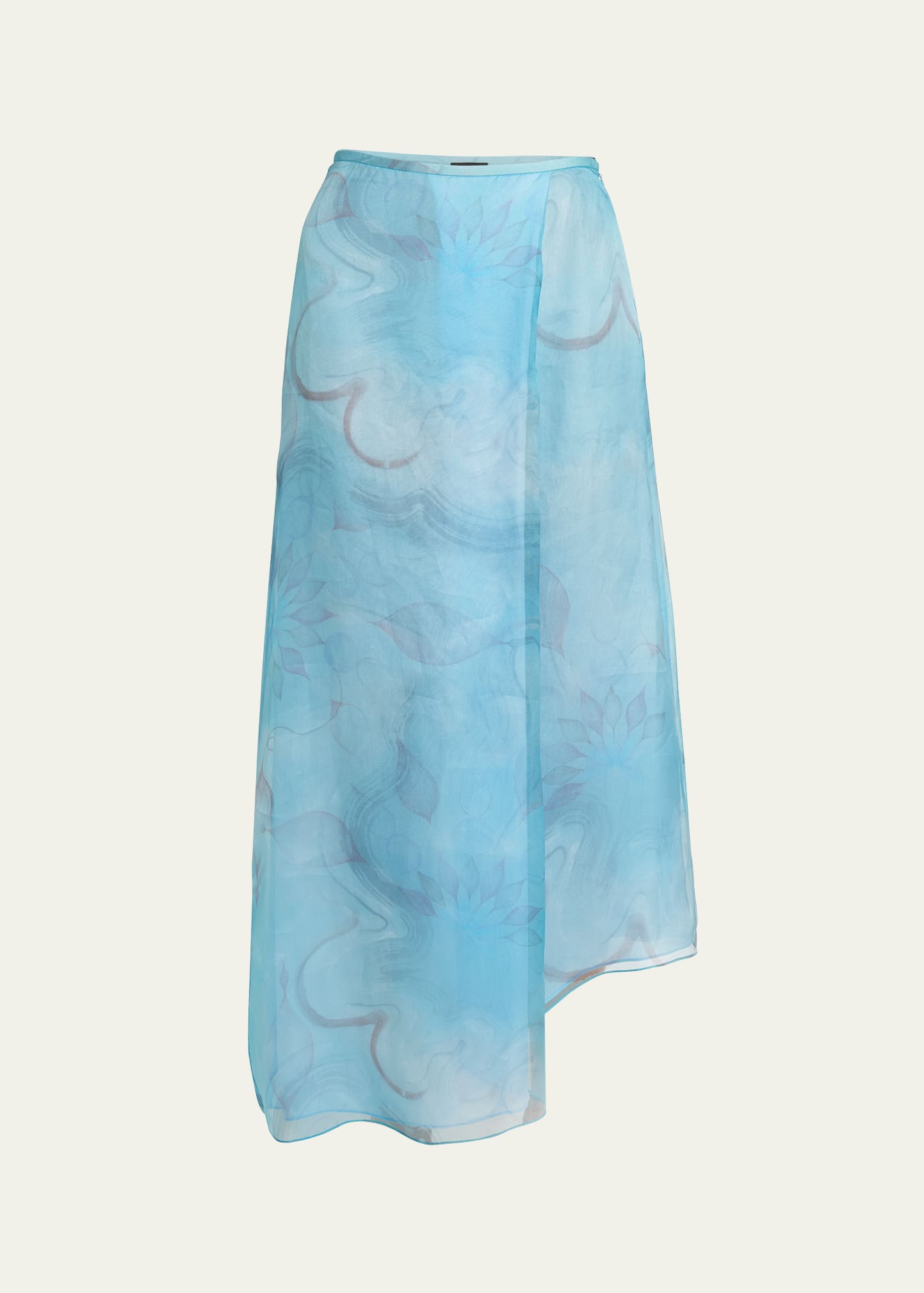 Shop Giorgio Armani Watercolor Floral Silk Wrap Asymmetric Skirt In Lt Blue 1