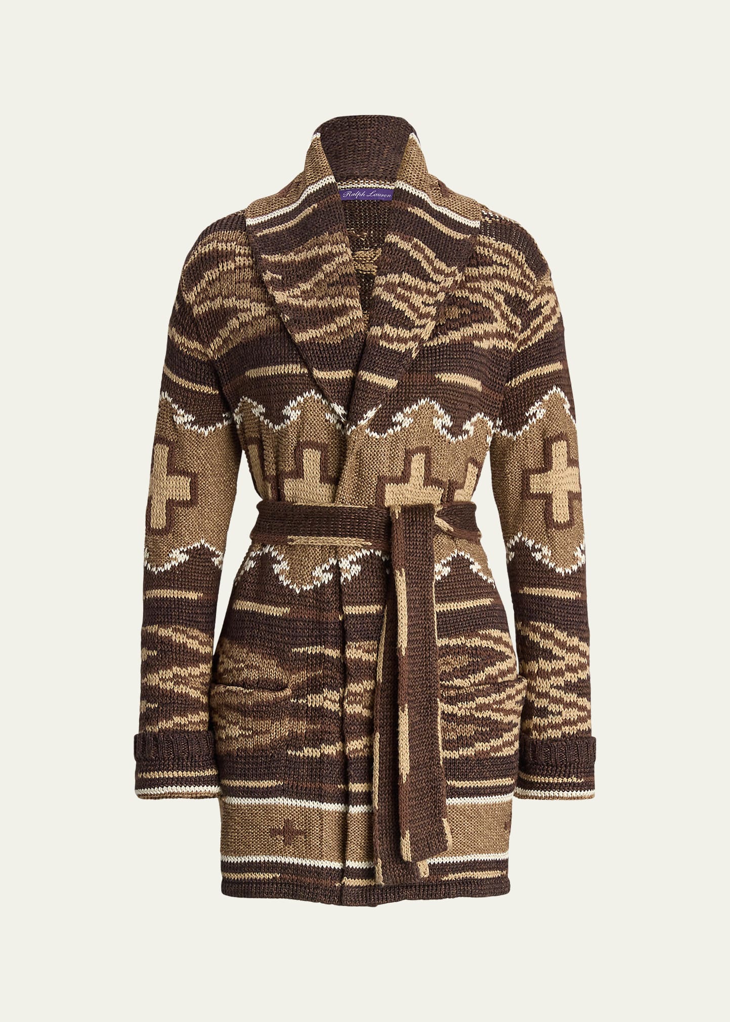 Polo Ralph Lauren Shawl Knit Self-tie Cardigan In Tan
