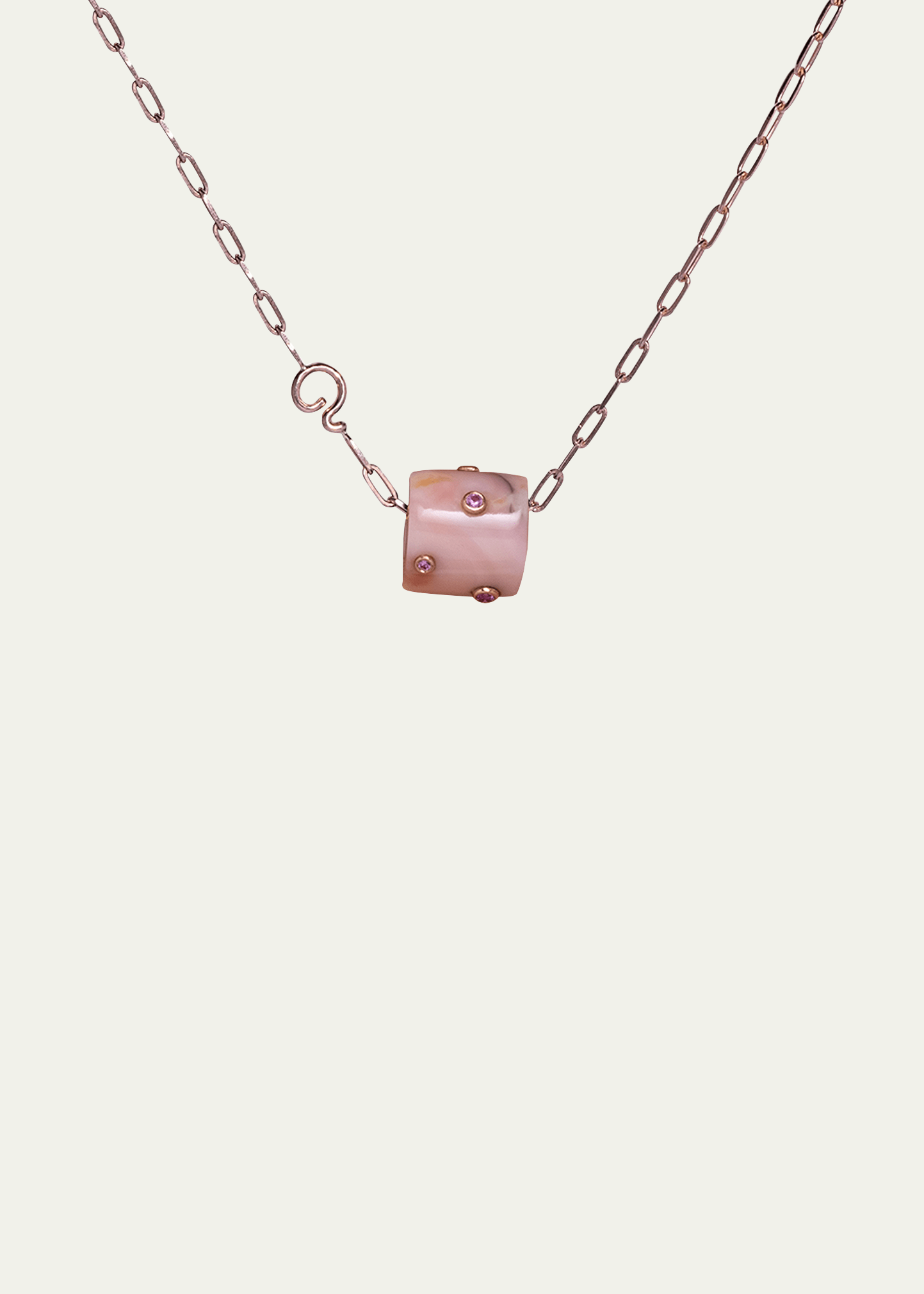 14K Rose Gold Pink Sapphire & Opal Snow Globe Necklace