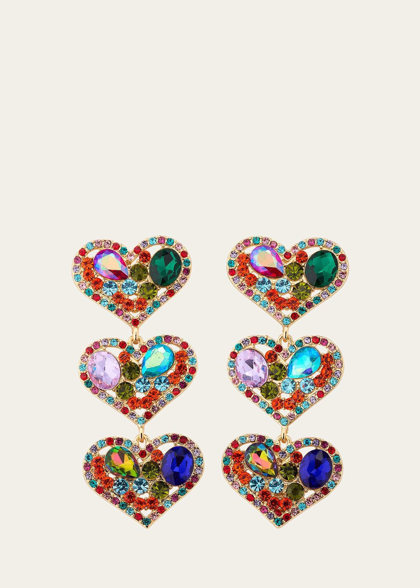 Tiered Crystal Heart Drop Earrings