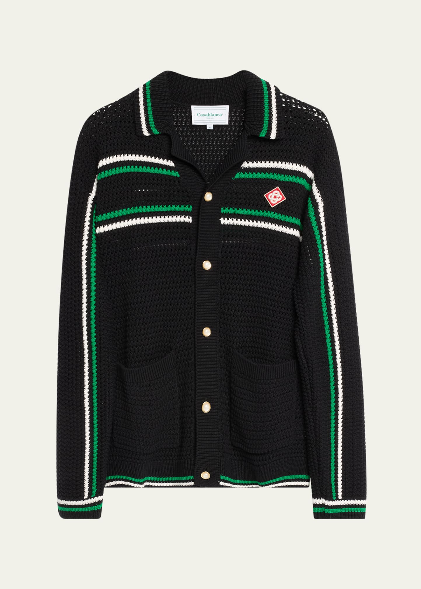 Shop Casablanca Men's Crochet Knit Tennis Shirt Jacket In Black