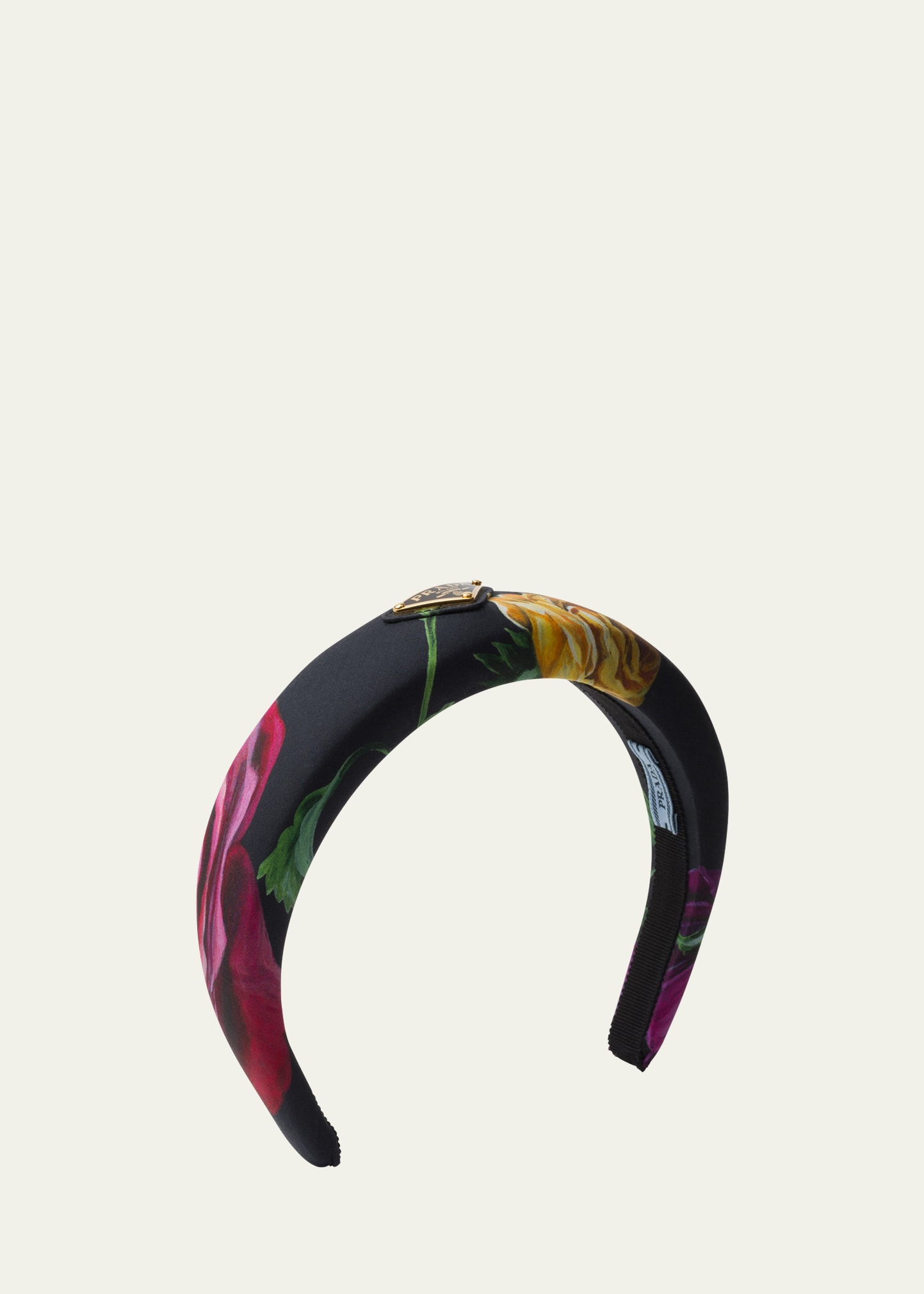 Prada Logo-appliqué Floral-print Headband In F0002 Nero