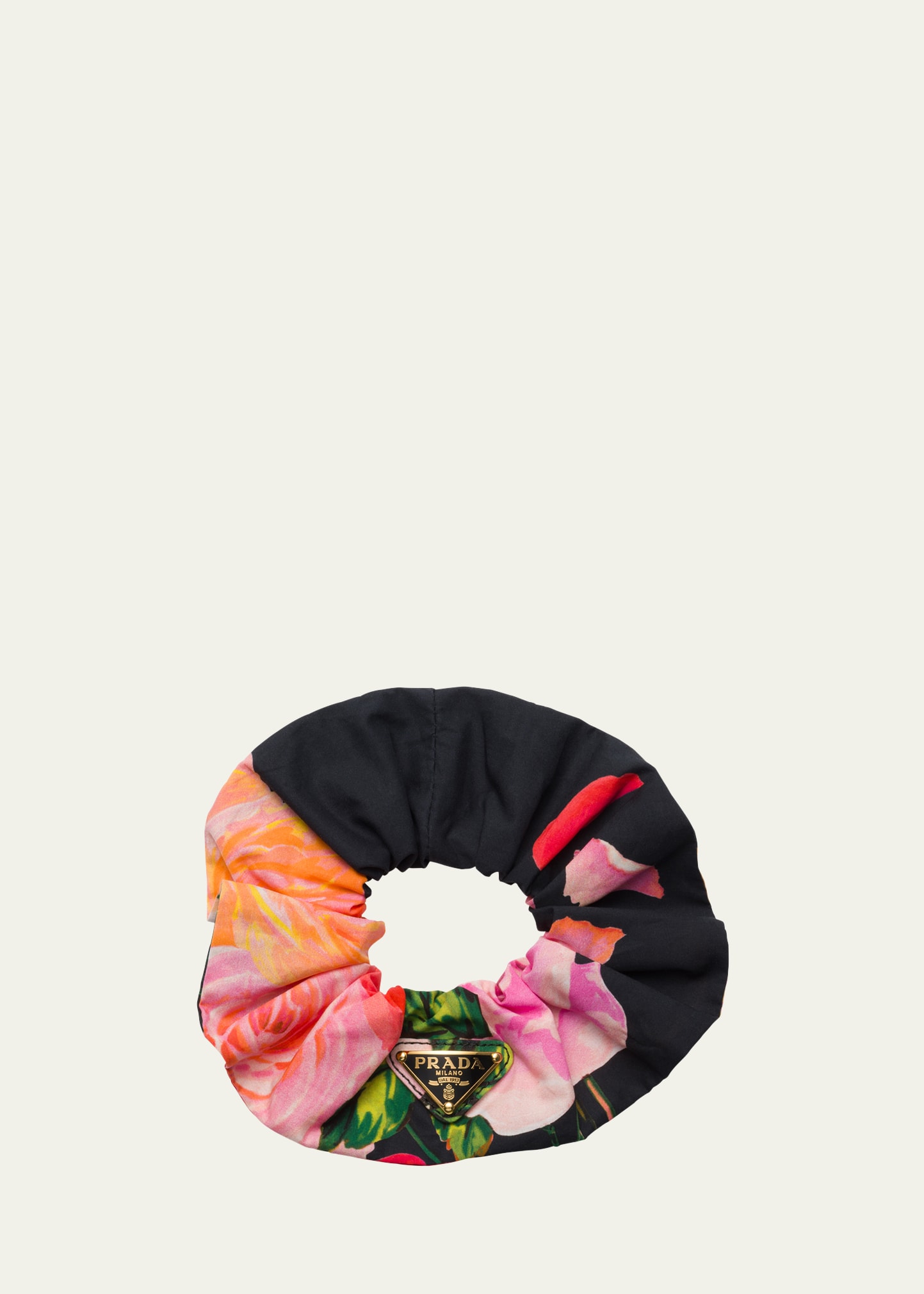 Shop Prada Floral Re-nylon Scrunchie In F0002 Nero