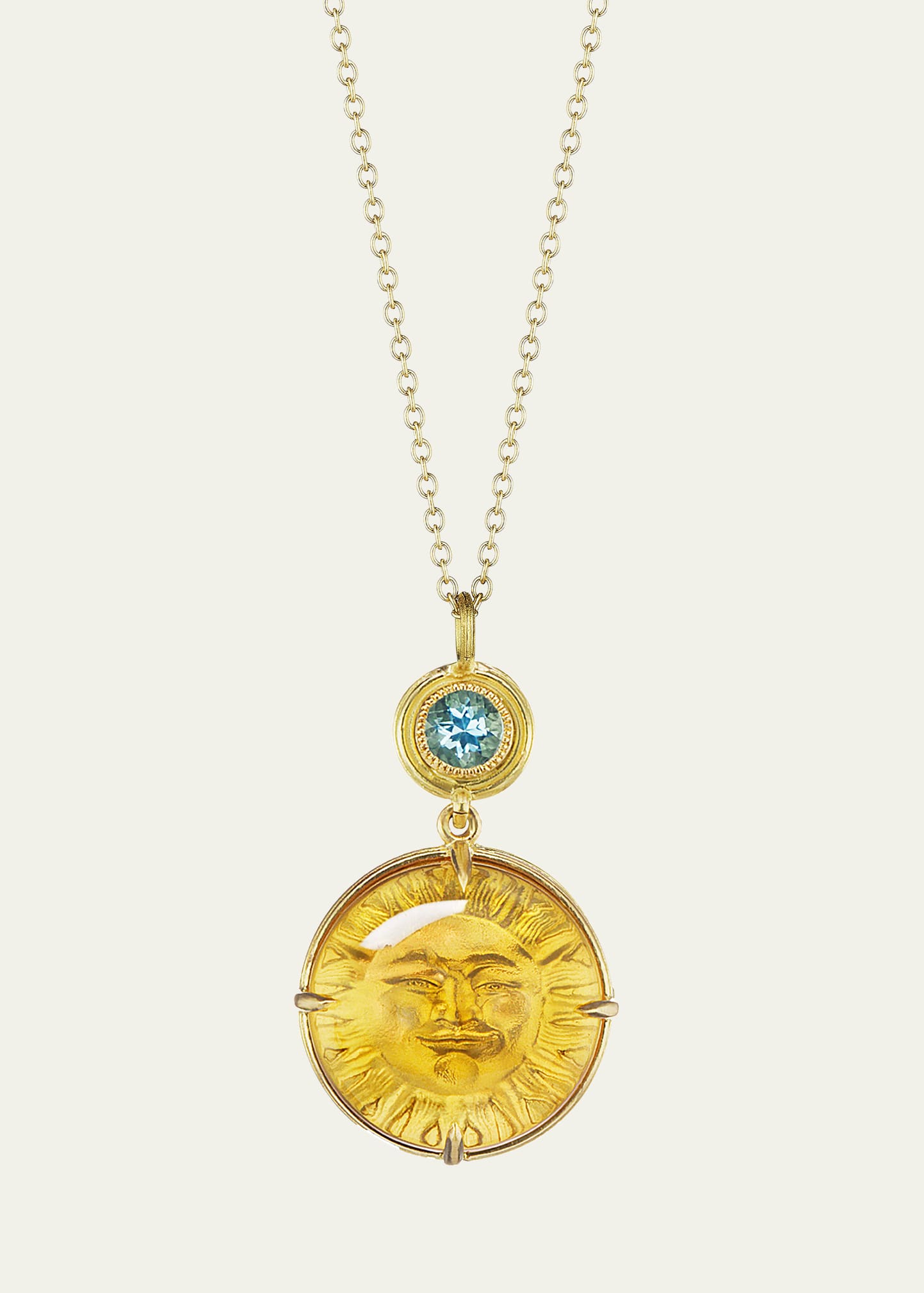 18K Yellow Gold Sunrise Pendant Necklace with Citrine, Aquamarine and Diamonds