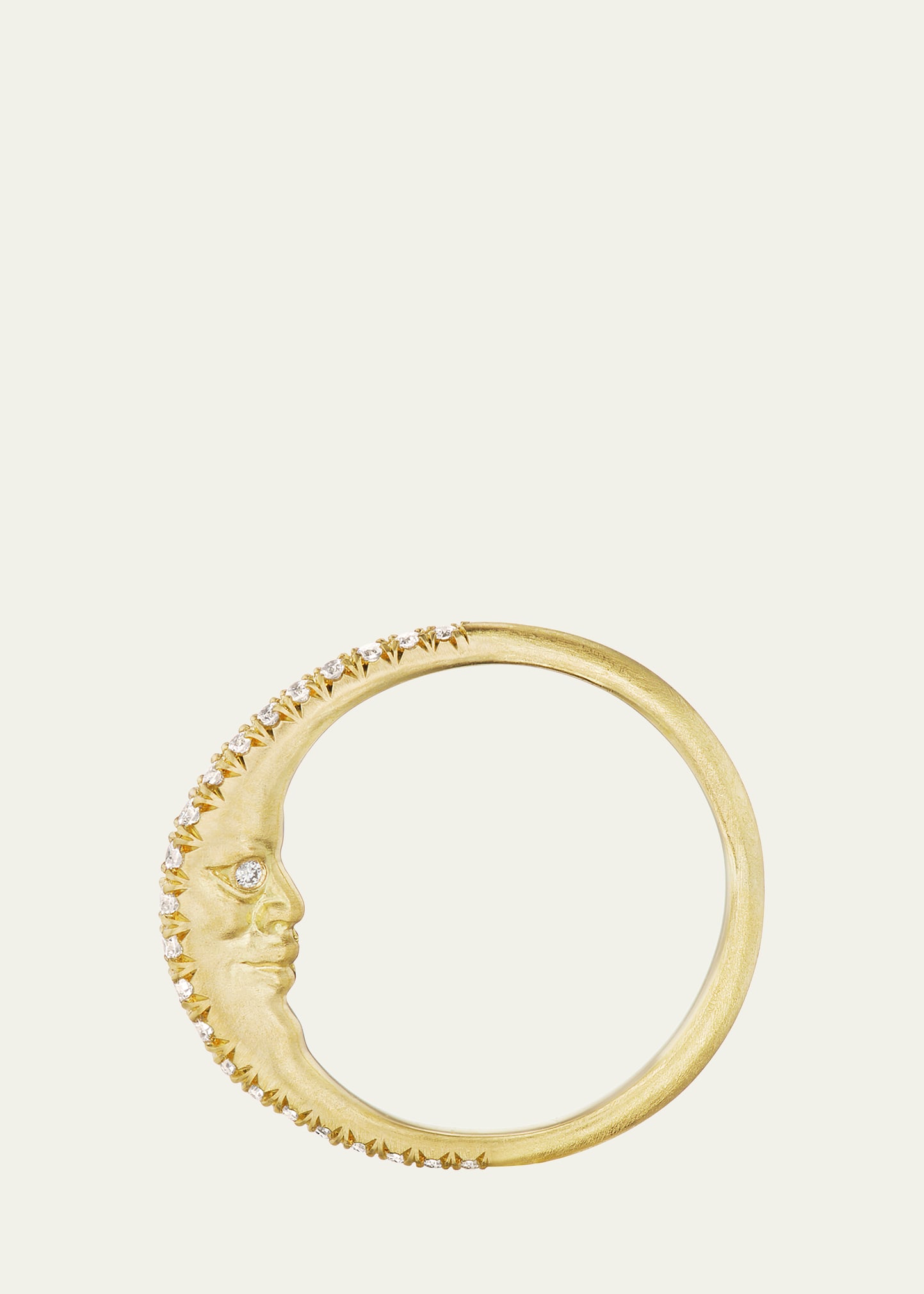 18K Yellow Gold Diamond Crescent Moonface Ring, Size 7