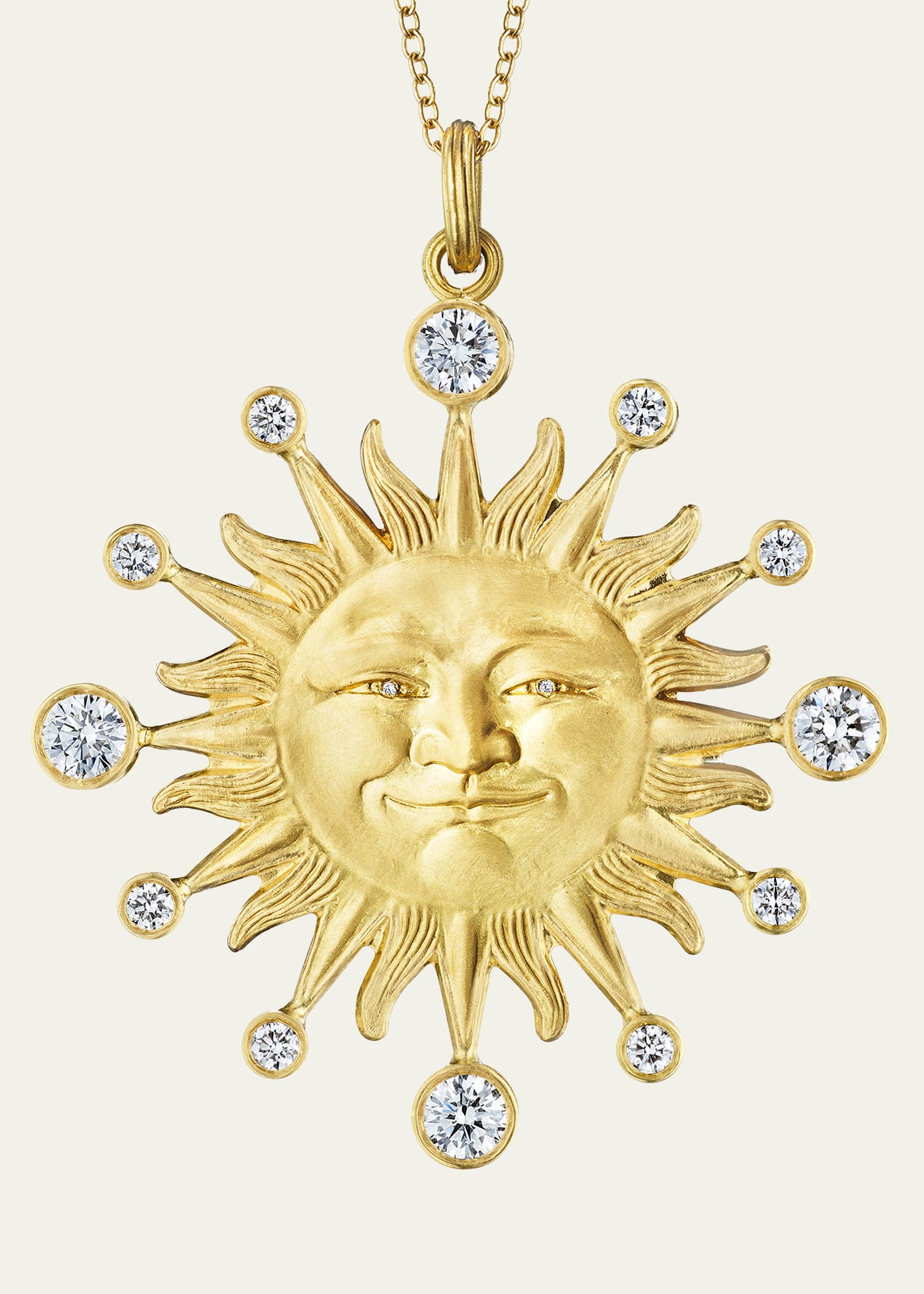 18K Yellow Gold Small Diamond Sunface Pendant Necklace