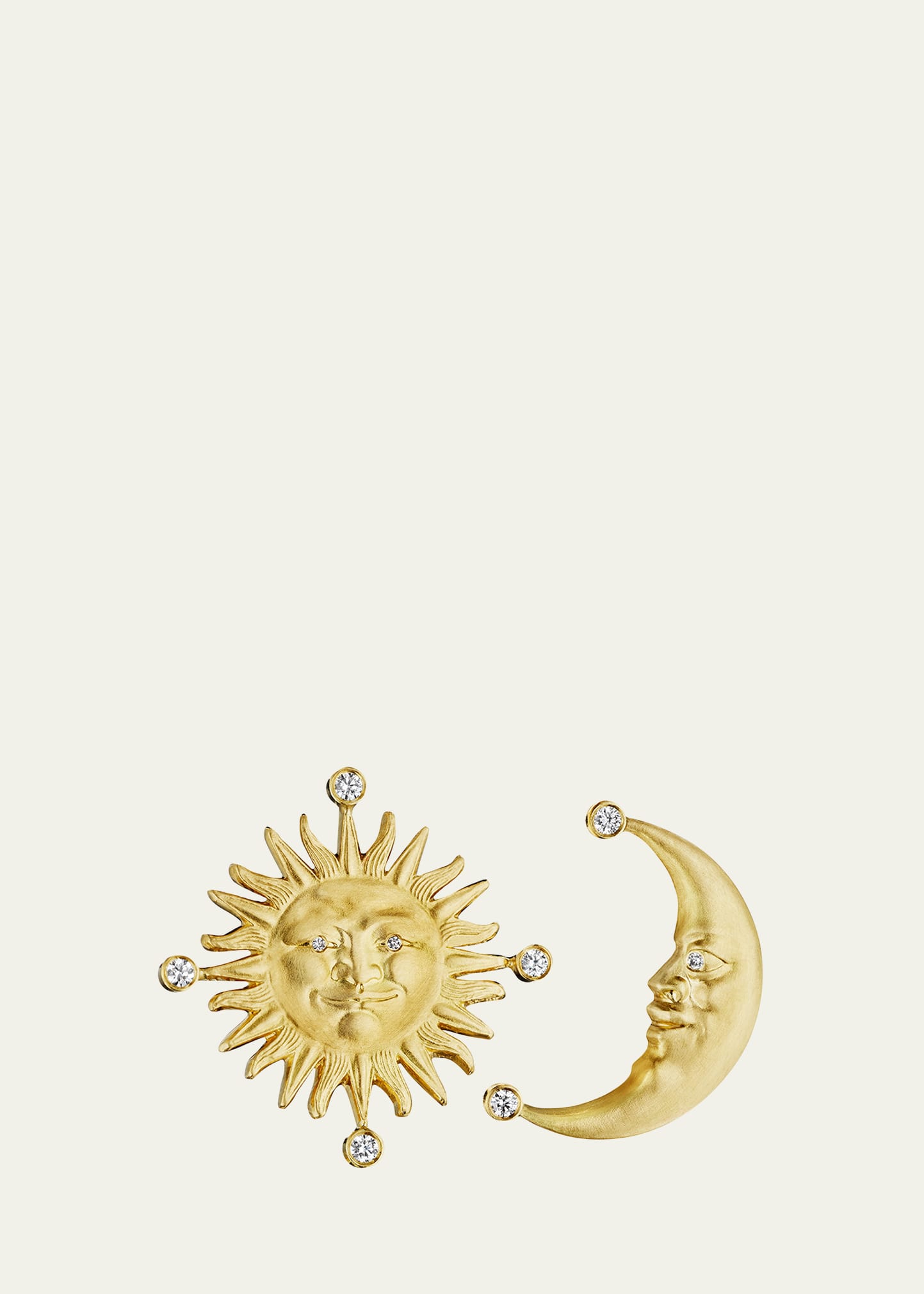 18K Yellow Gold Sunface and Crescent Moon Diamond Earrings