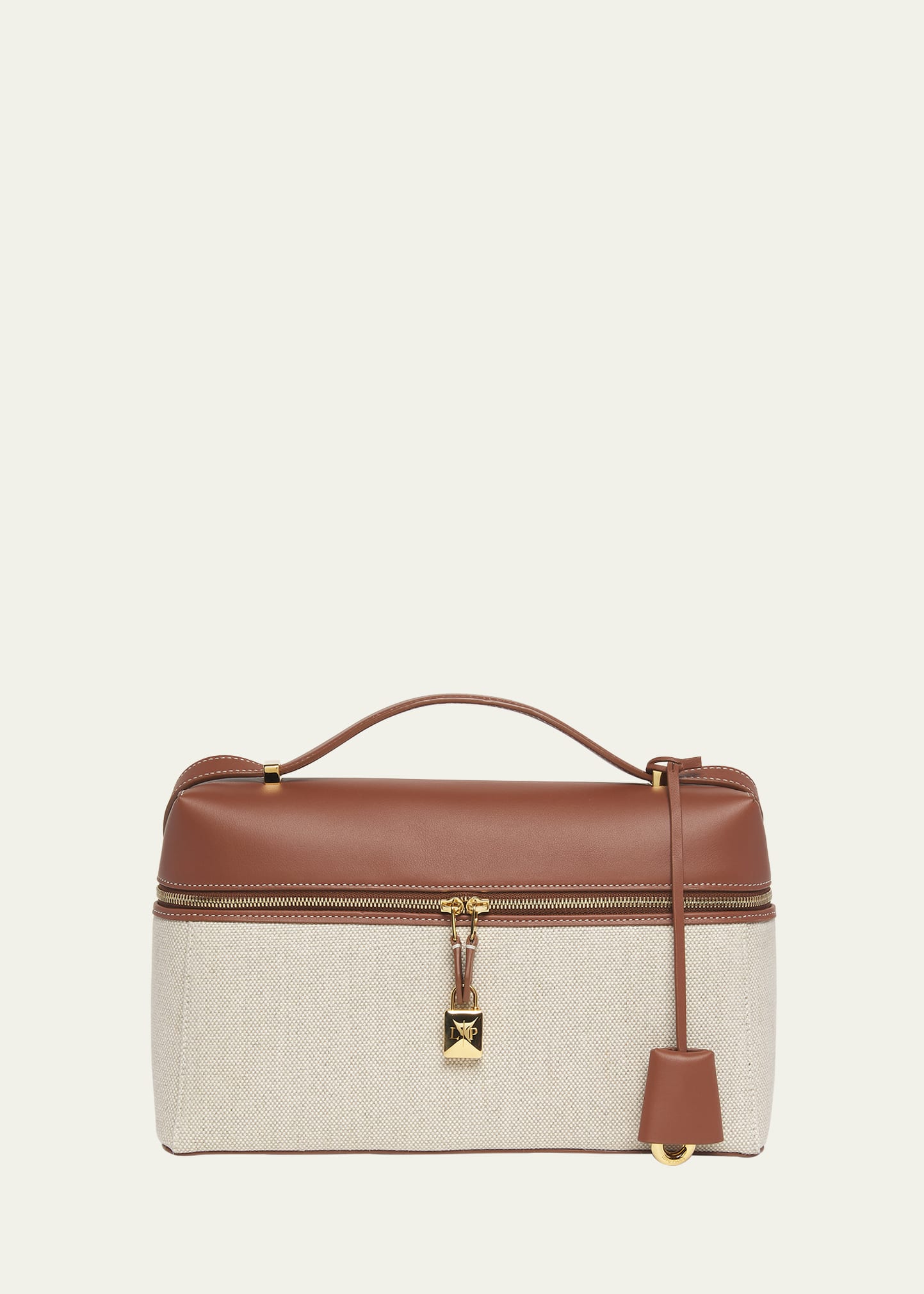 Loro Piana Zip Canvas Top-handle Bag In Brown