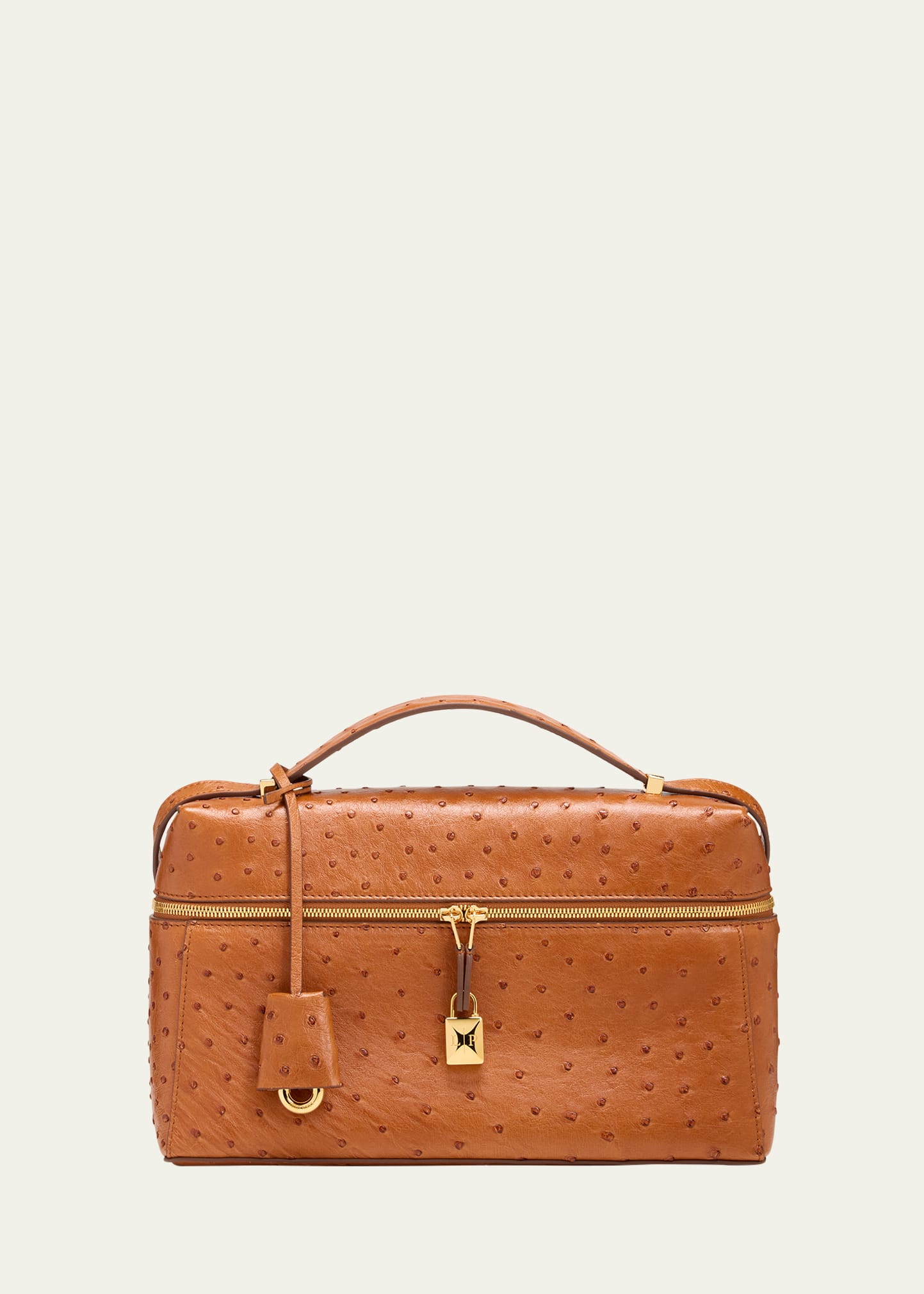 Zip Ostrich Leather Top-Handle Bag