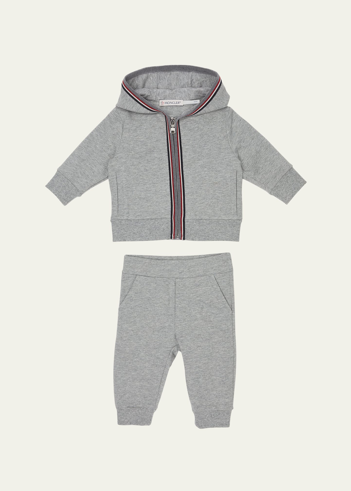 Moncler Brand-patch Striped-trim Cotton-blend Jersey Tracksuit 3 Months - Years In Grey