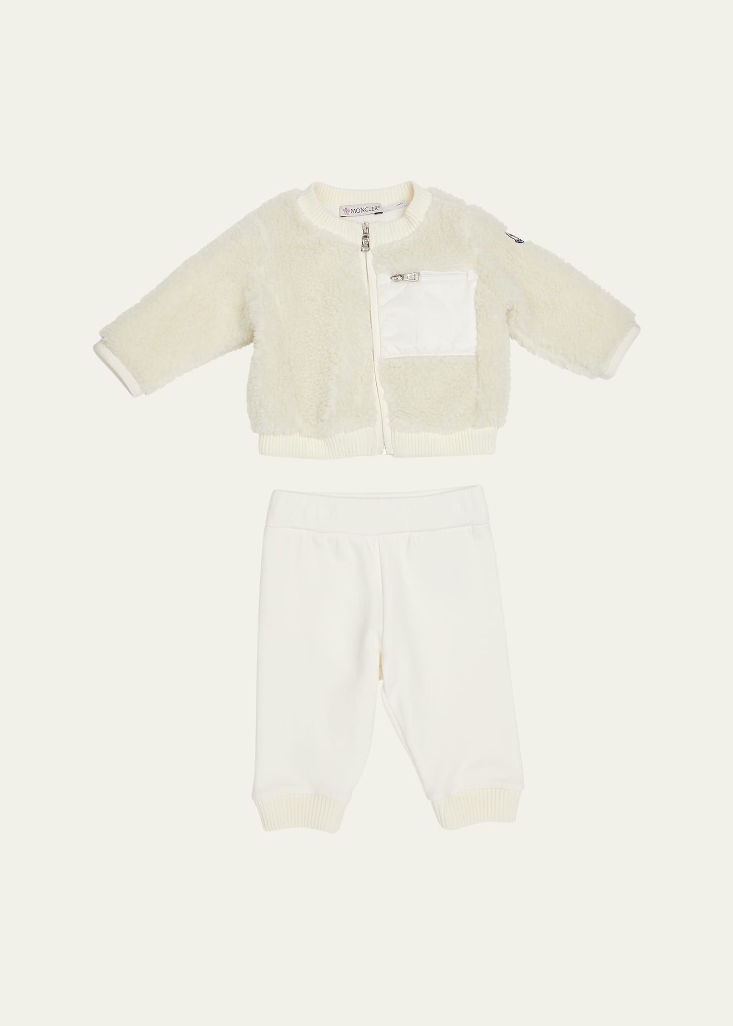 Moncler Girl's Plush Jacket & Sweatpants Set In Natural