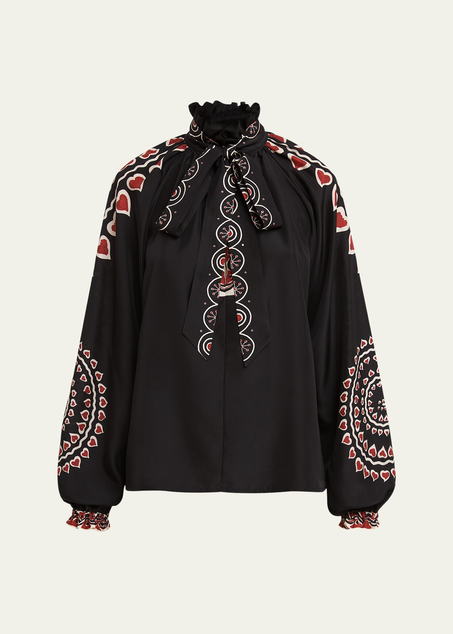 La Doublej Cerere Placee Printed Blouse With Tie Neck In Black
