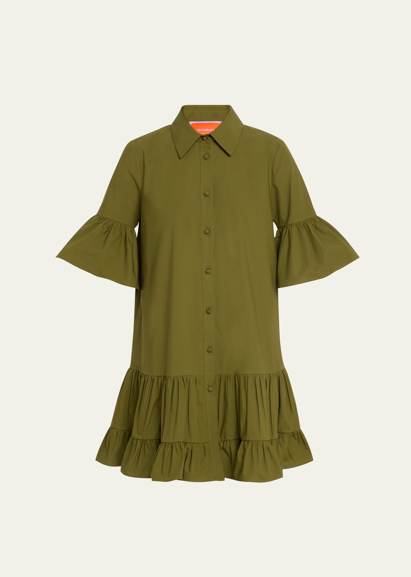 La Doublej Choux Tiered Poplin Mini Dress In Green