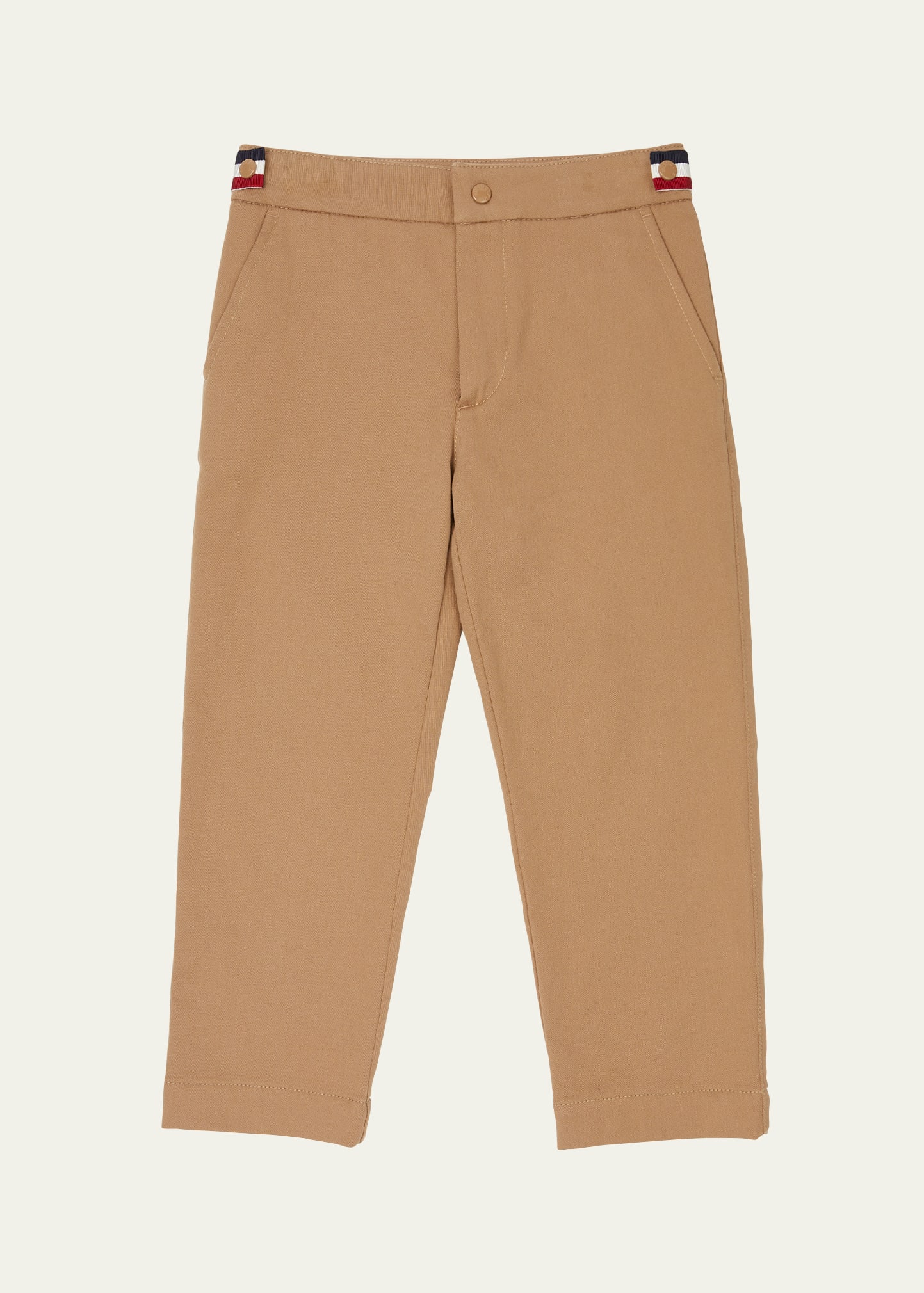 Shop Moncler Boy's Tri-stripe Twill Trousers In Beige