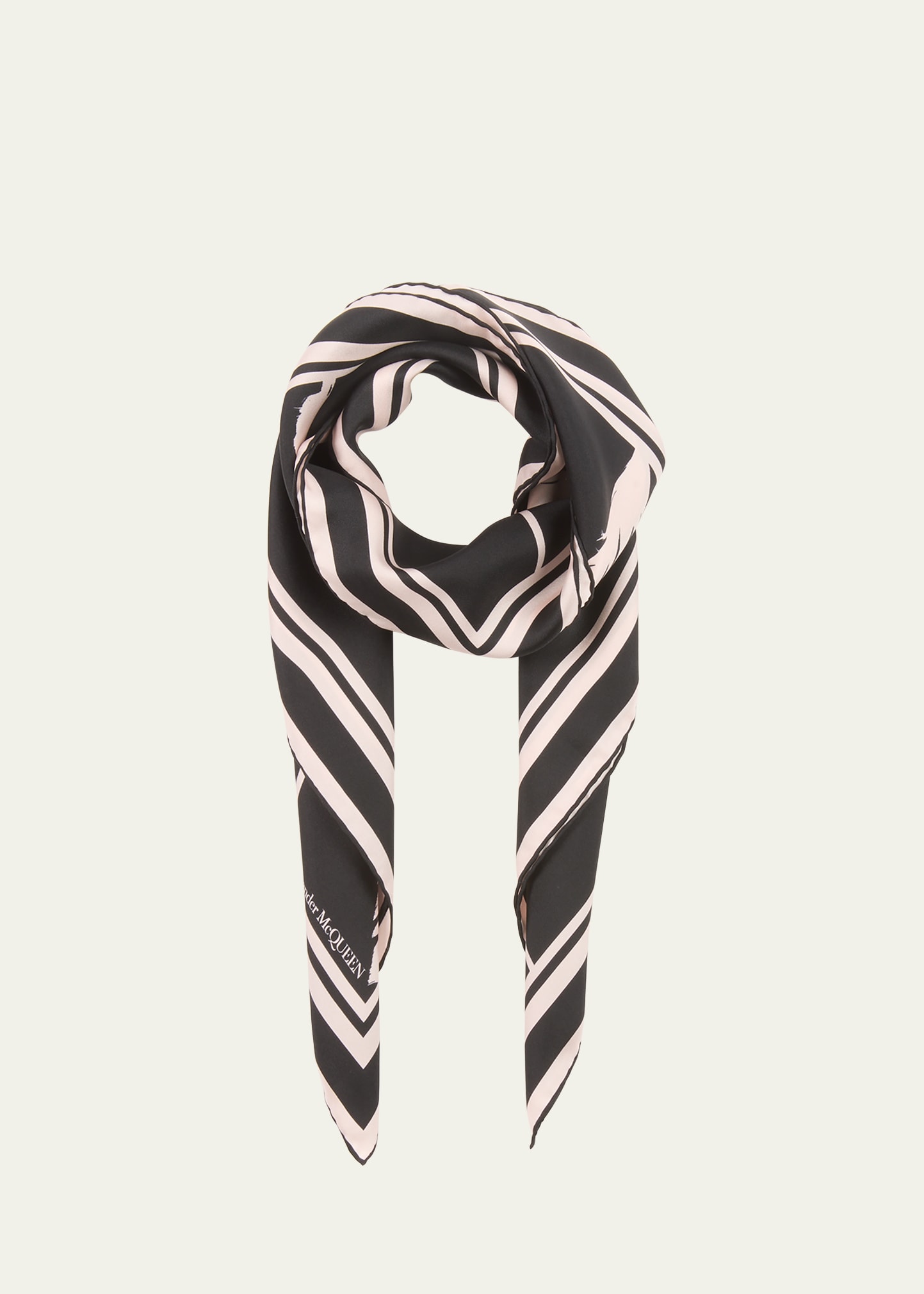 Alexander Mcqueen Feather Silk Twill Square Scarf In Black Ice Pink