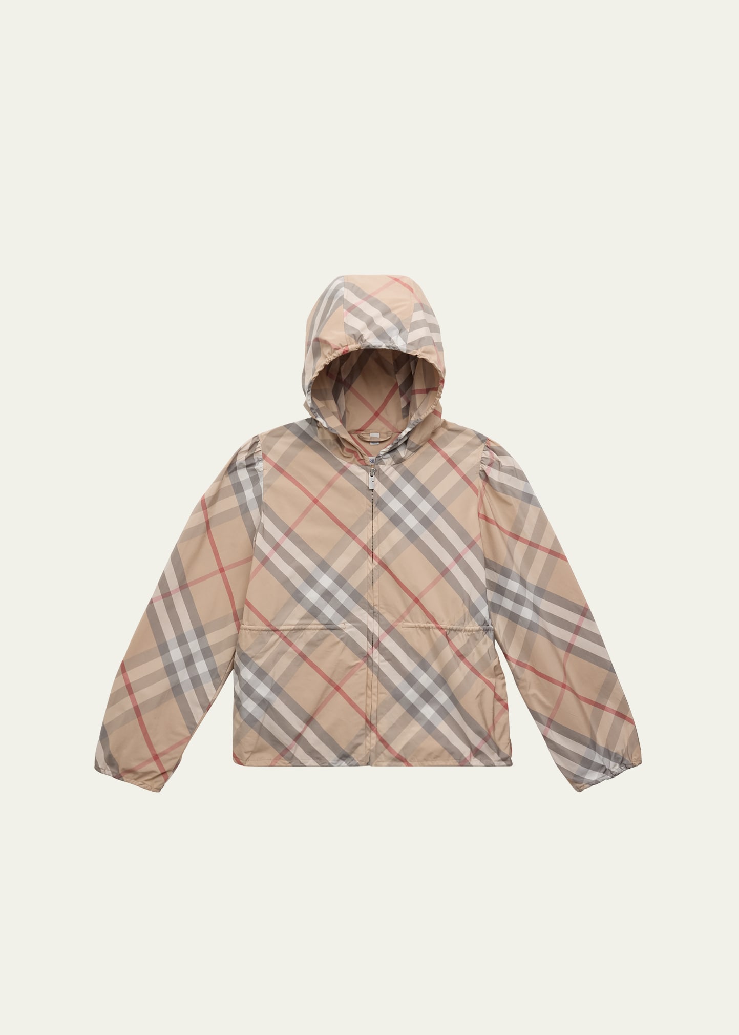 Shop Burberry Girl's Tilly Check-print Windbreaker In Pale Stone Ip Che