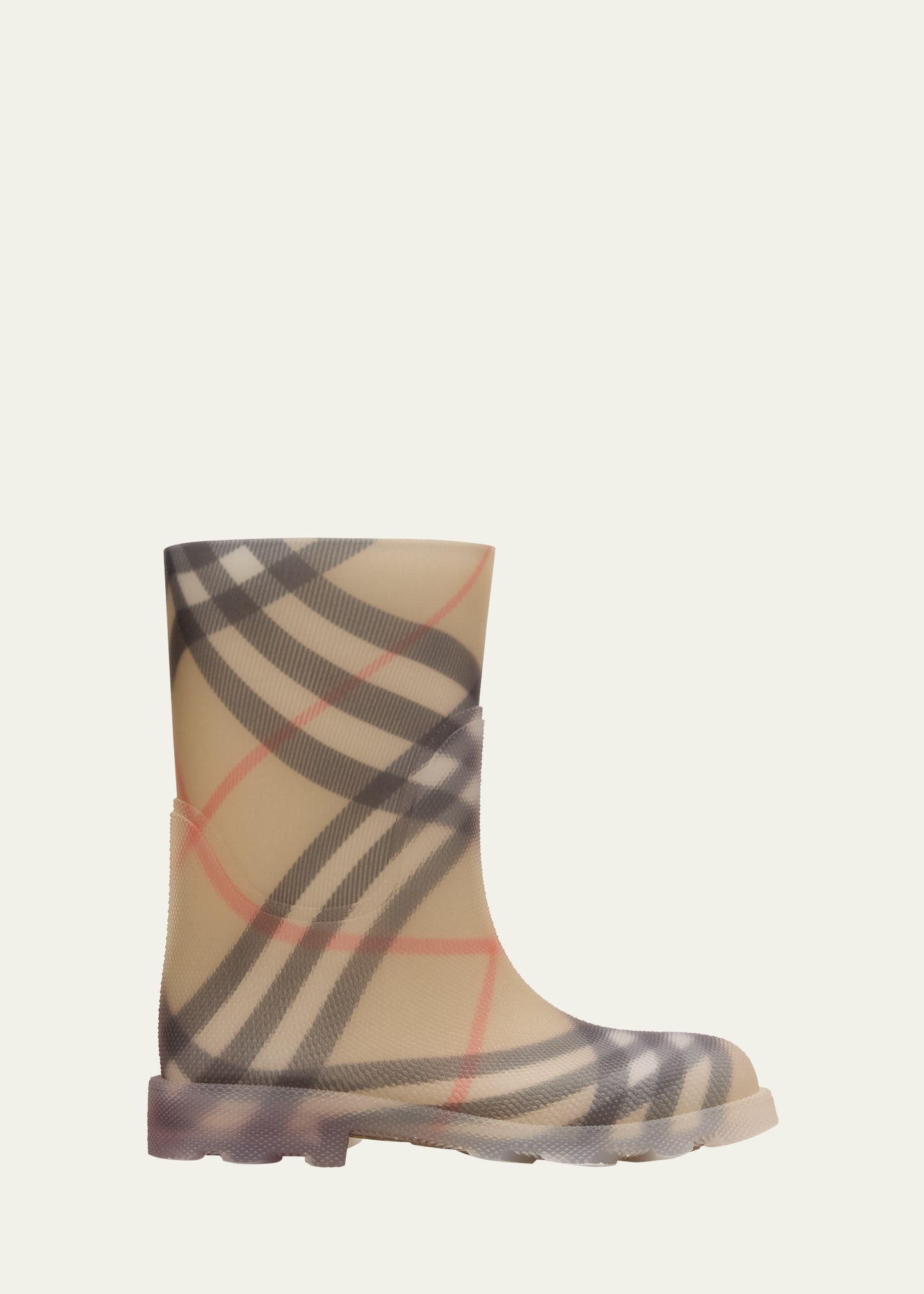 Burberry Childrens Check Rubber Marsh High Boots In Sand Ip Check