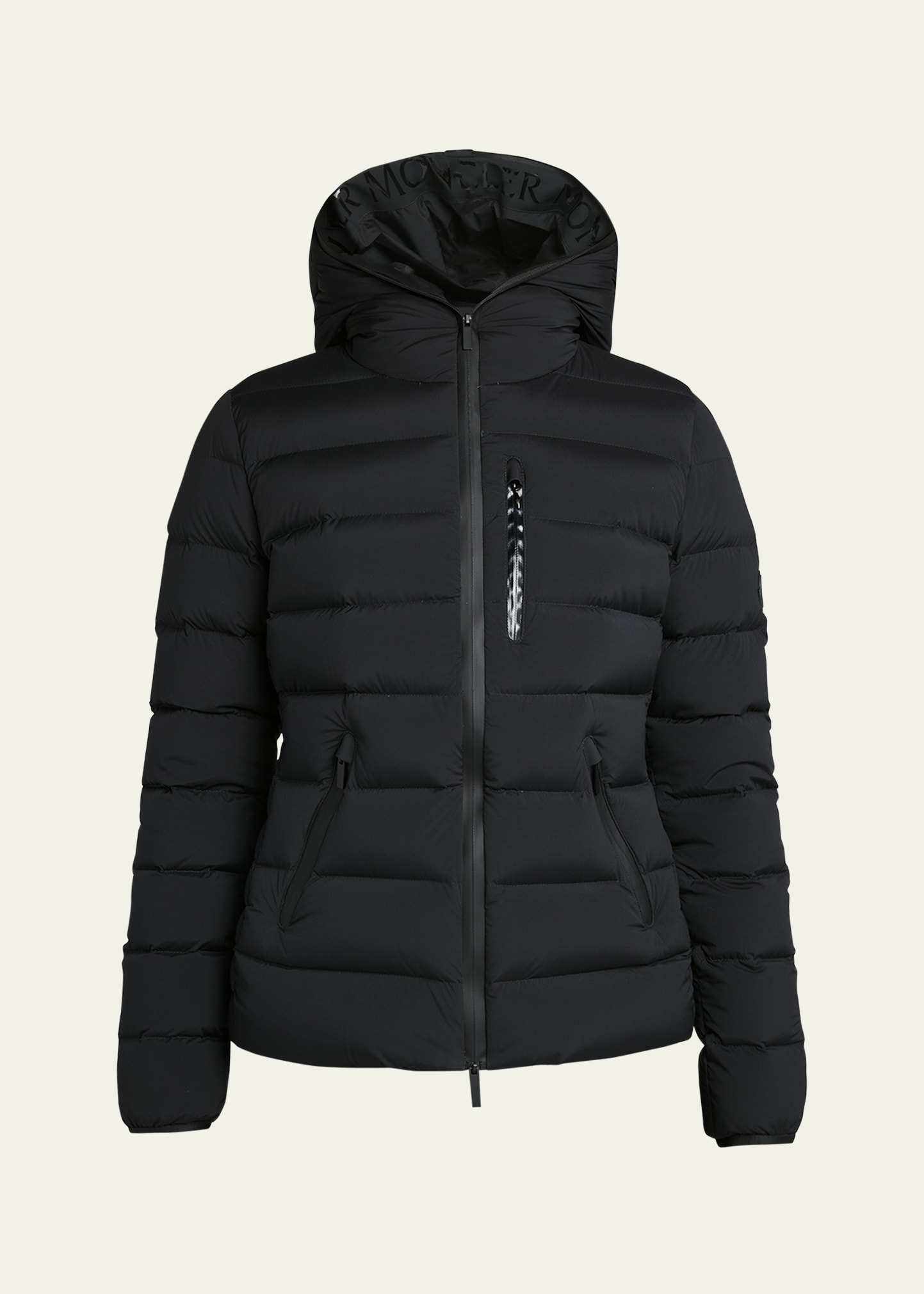 Moncler Herbe Stretch Nylon Hooded Puffer Jacket In Black