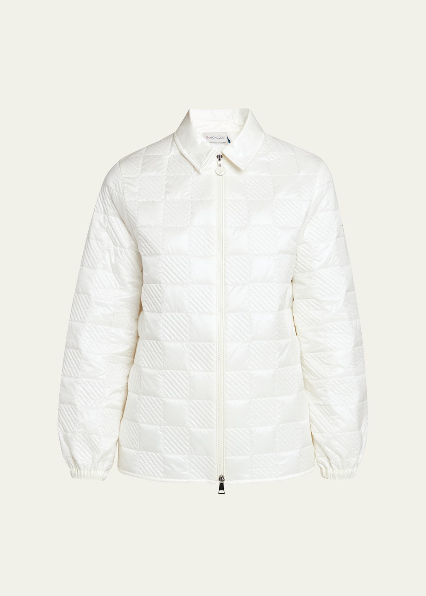 Shop Moncler Checkerboard Quilted Shirt Jacket In Natural