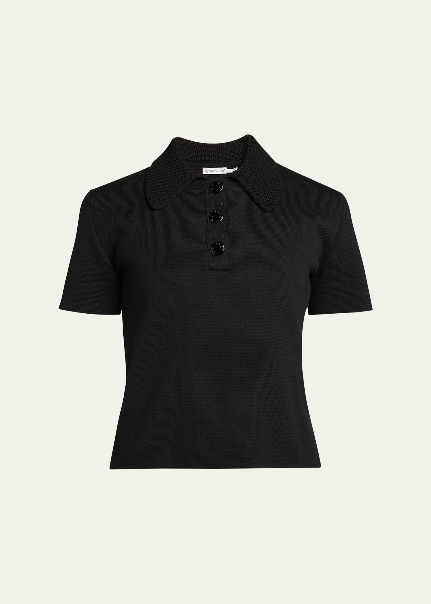 Moncler Knit Collar Short-sleeve Polo In Black