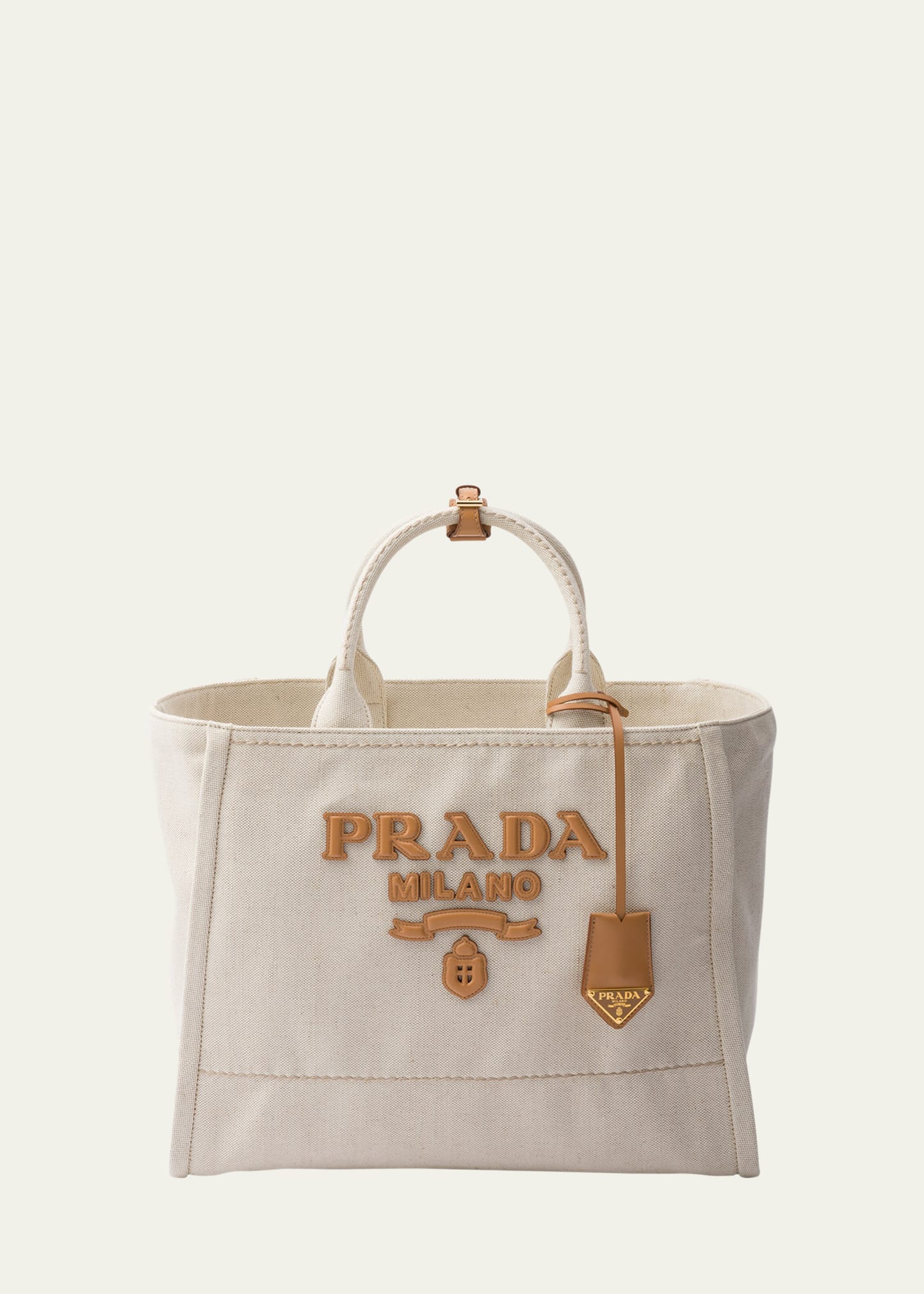Shop Prada Logo Canvas Tote Bag In F0018 Naturale