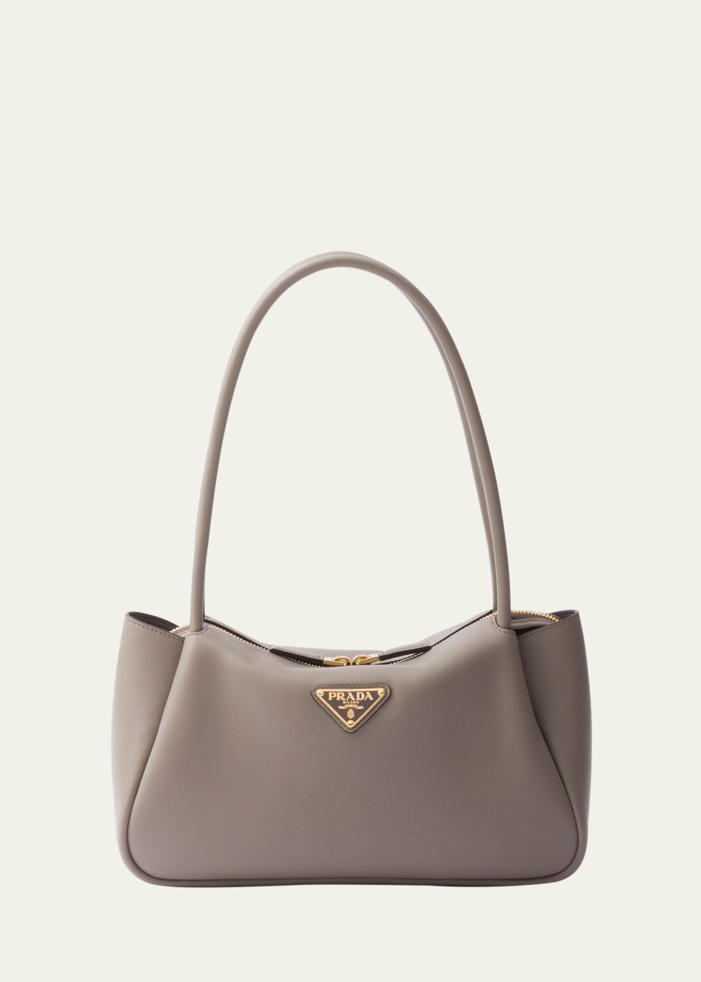 Shop Prada Zip Grain Leather Shoulder Bag In F03an Argilla N