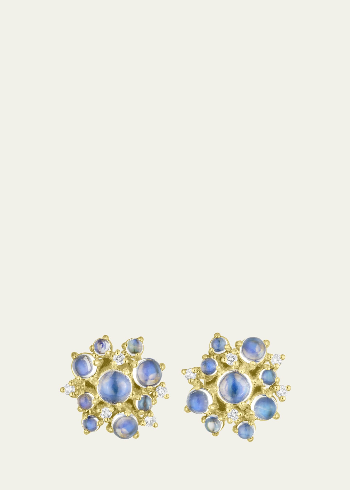 18K Yellow Gold Moonstone Bubble Stud Earrings with Diamonds