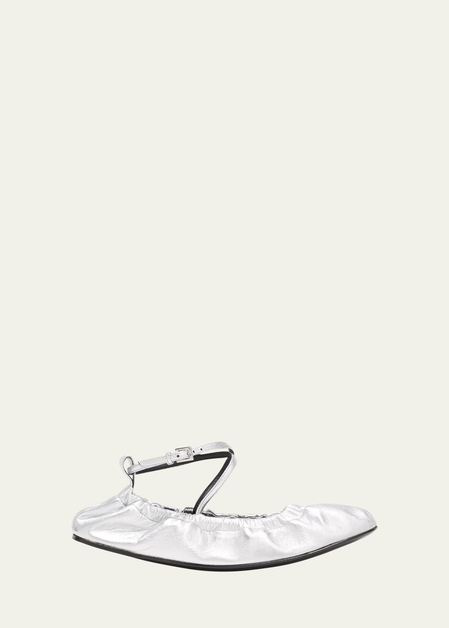 Pierre Hardy Maia Lambskin Ankle-strap Ballerina Flats In Silver